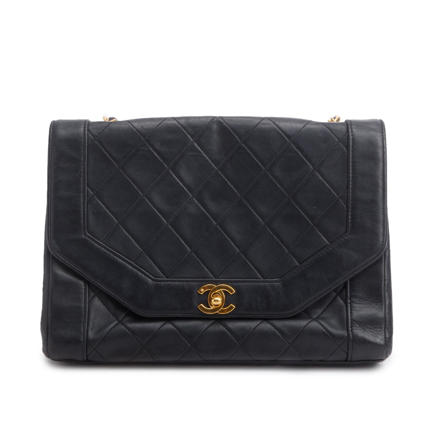 Chanel Vintage Black Lambskin Quilted Medium Diana Flap