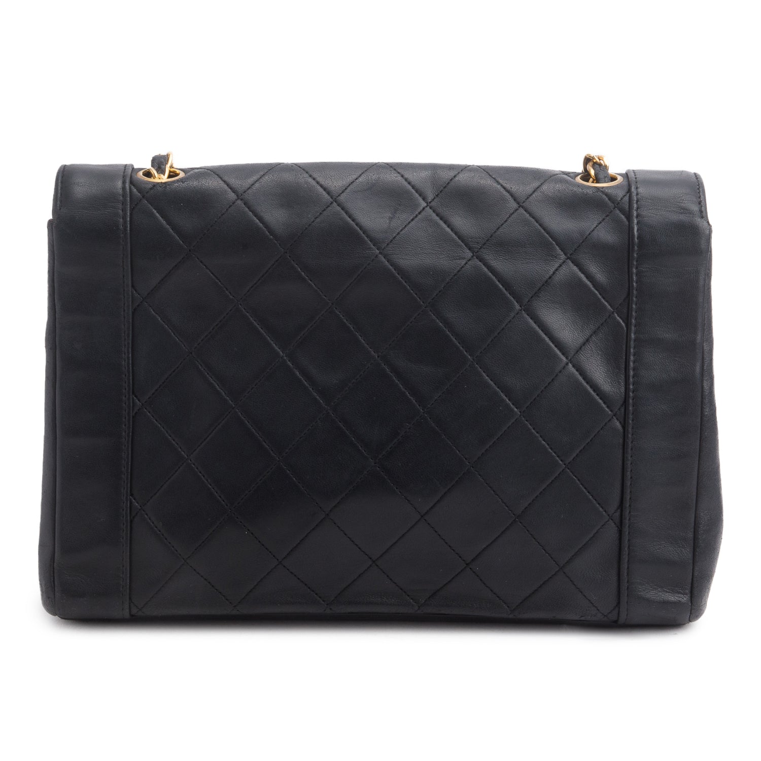 Chanel Vintage Black Lambskin Quilted Medium Diana Flap