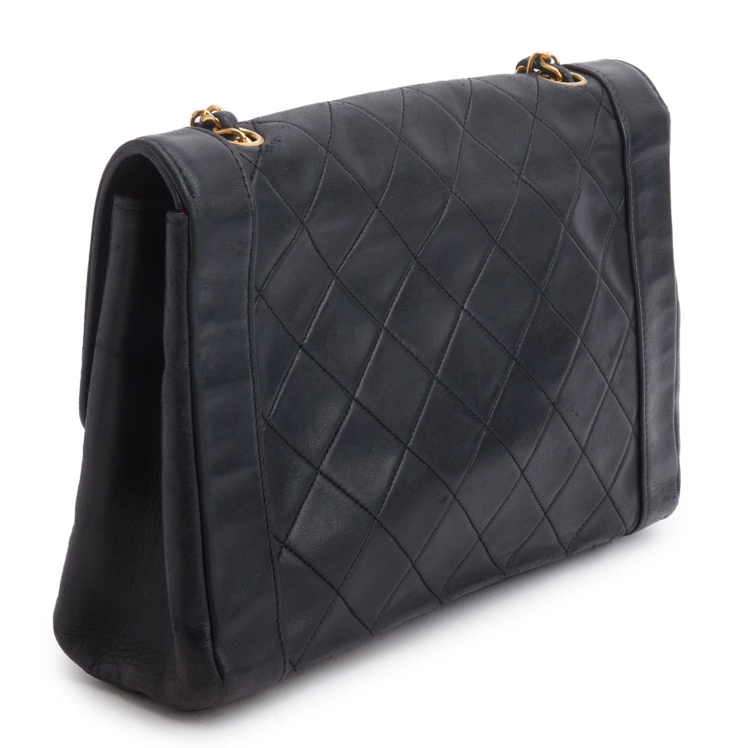 Chanel Vintage Black Lambskin Quilted Medium Diana Flap