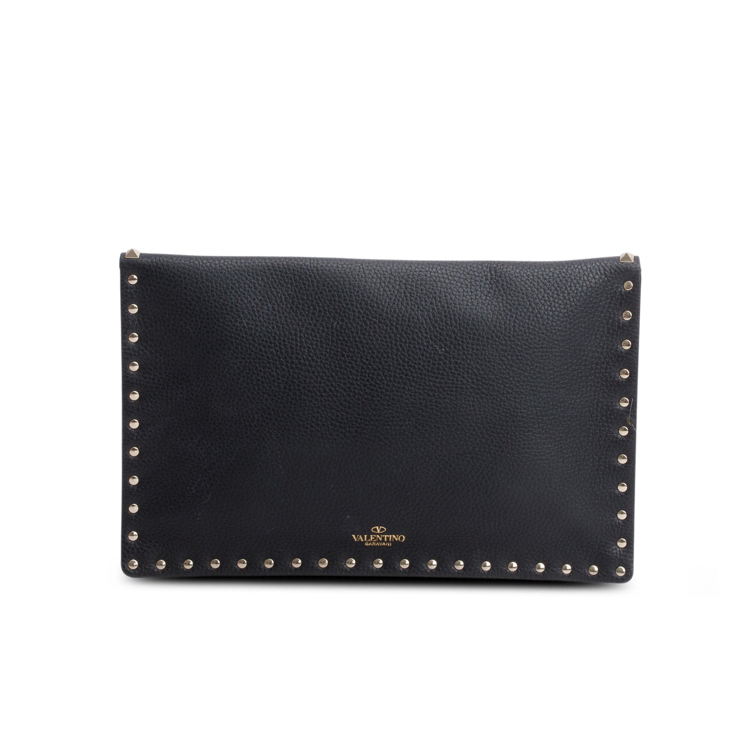 Valentino Black Pebbled Calfskin Large Rockstud Envelope Pouch w/ Box