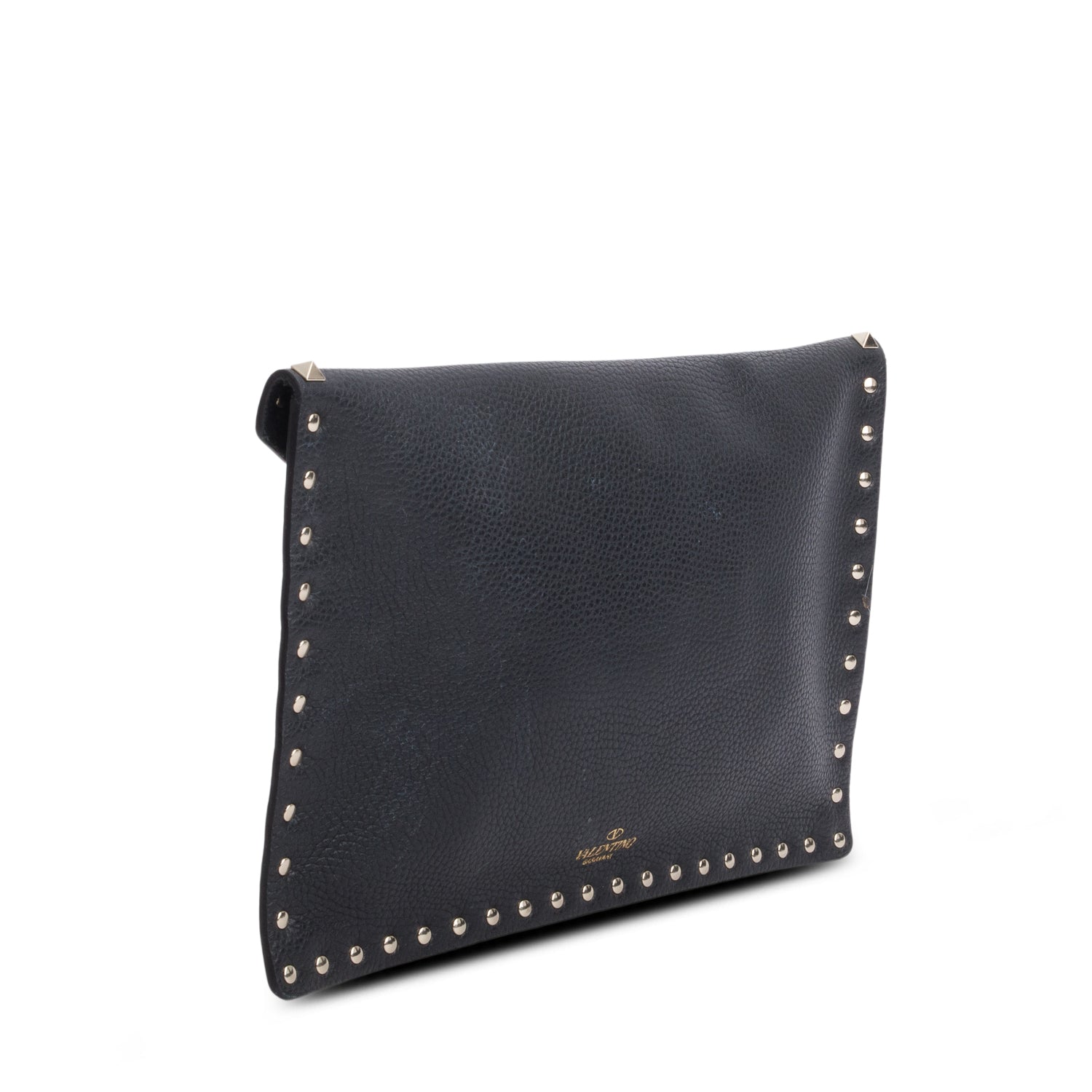 Valentino Black Pebbled Calfskin Large Rockstud Envelope Pouch w/ Box