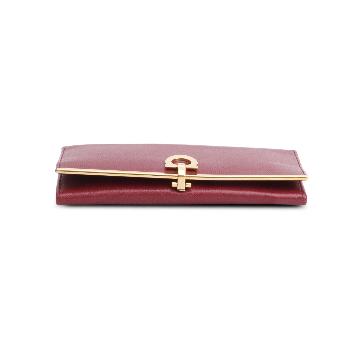 Ferragamo Burgundy Pebbled Calfskin Gancini Continental Wallet w/ Box