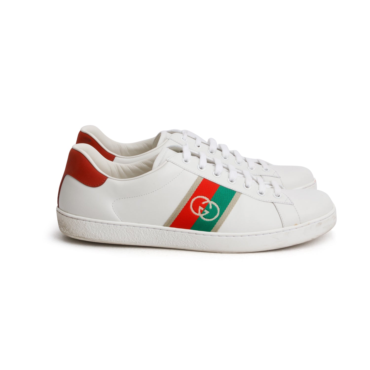 Gucci White Miro Soft Calfskin Web Interlocking G Ace Sneakers, Men's Size 11 w/ Box
