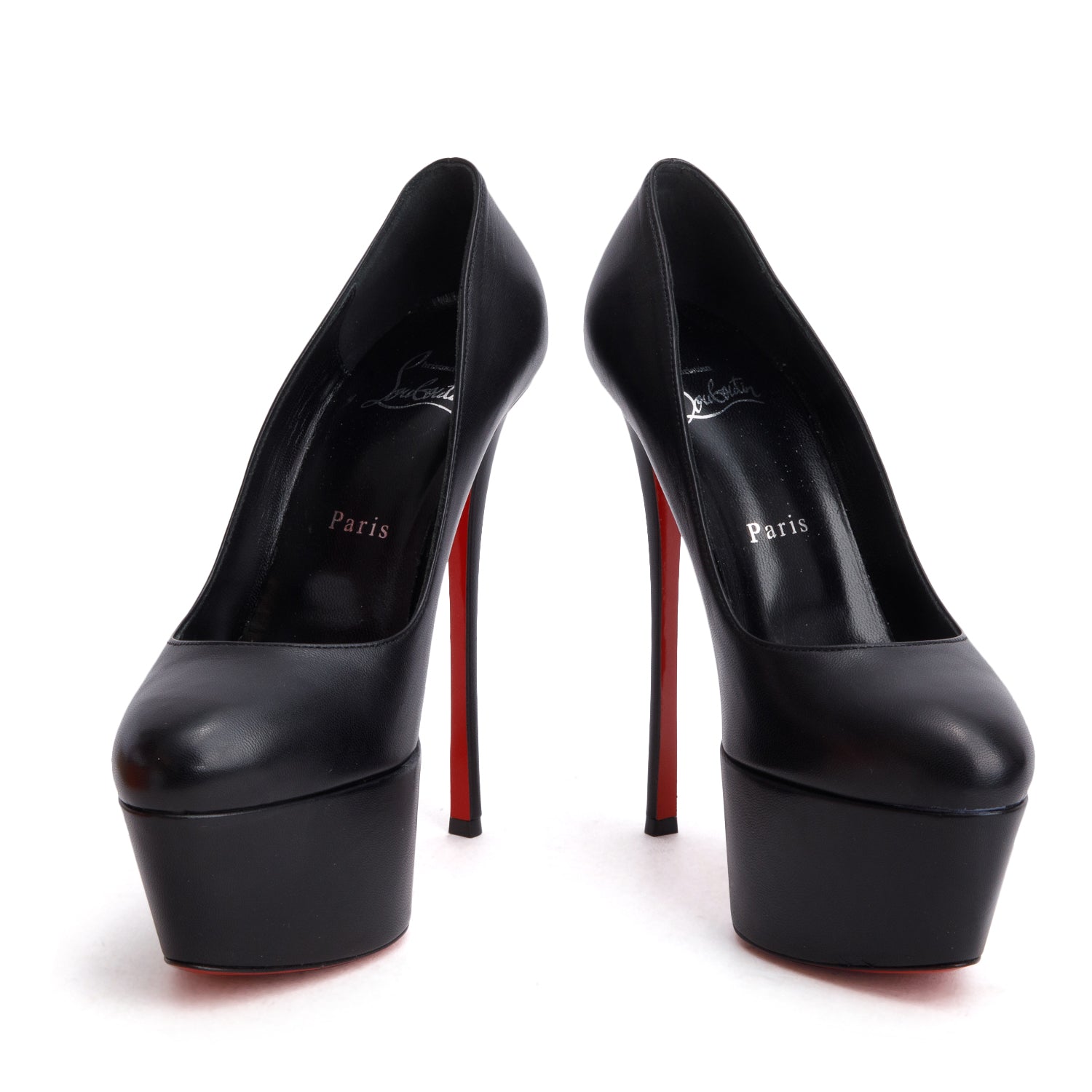 Christian Louboutin Black Goatskin Dolly Pump Alta 160, Women's Size 37 w/ Box
