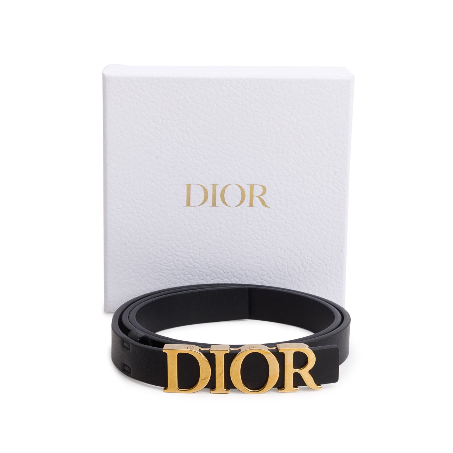 Christian Dior 2025 Black Calfskin Dior Logo Skinny Belt Size 60 w/ Box