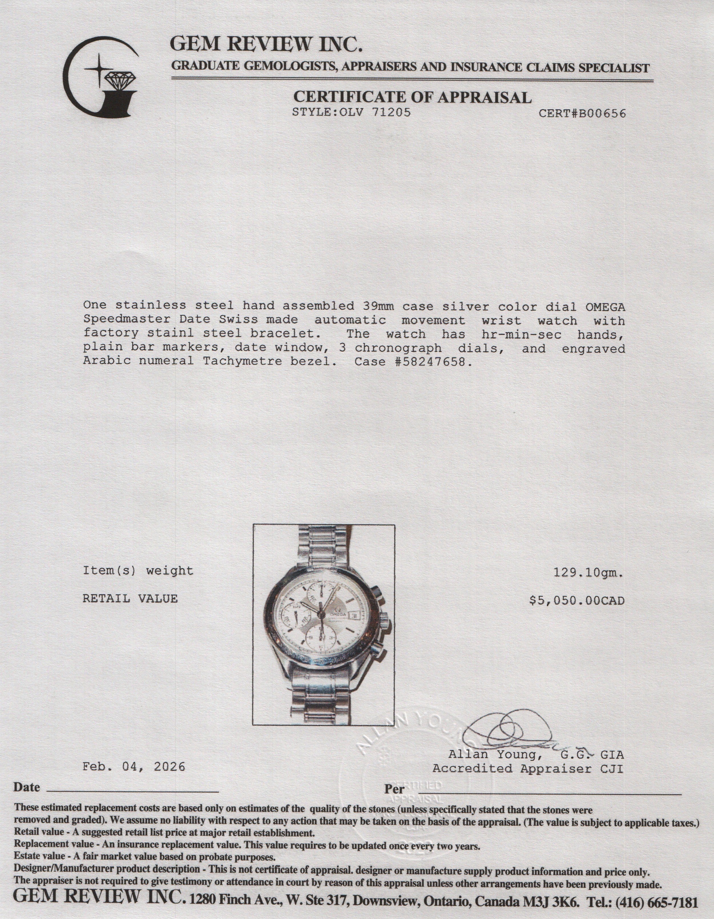 Omega Stainless Steel Speedmaster Date 39 MM Chronograph Automatic Watch Silver Dial w/ Box
