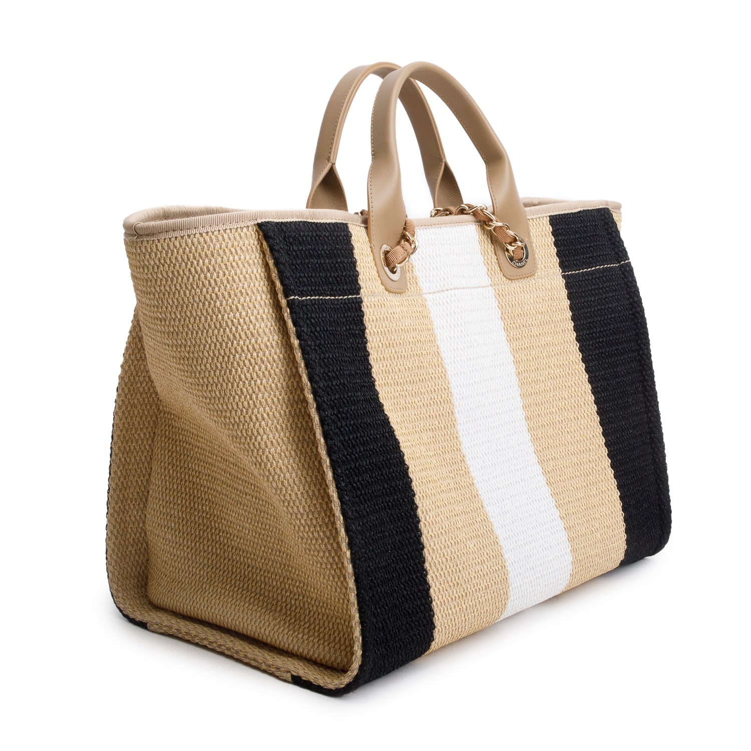 Chanel Multicolor Straw Raffia Calfskin Striped Medium Deauville Tote
