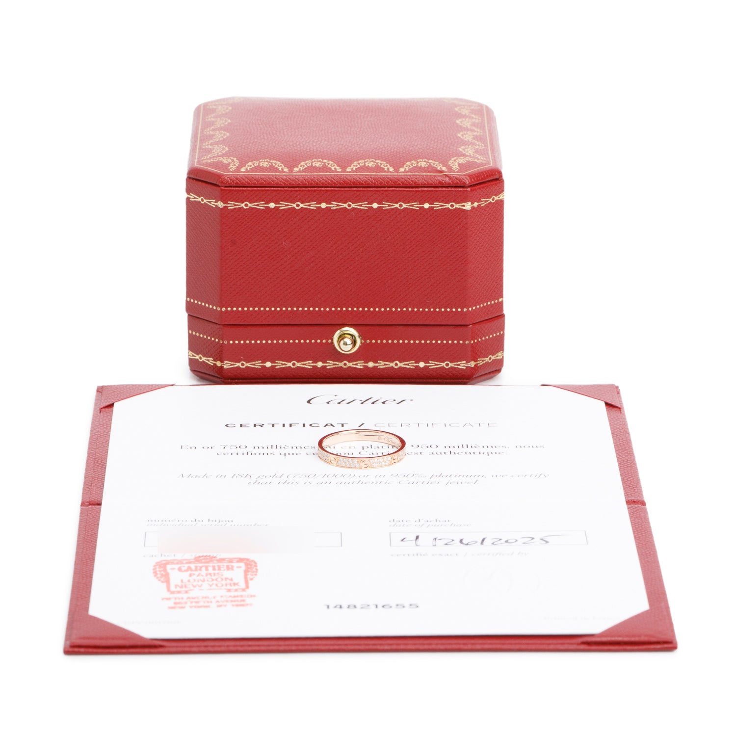 Cartier 18k Rose Gold Paved Diamond Love Ring, Mini Model Size 55 7.25 w/ Box & Certificate