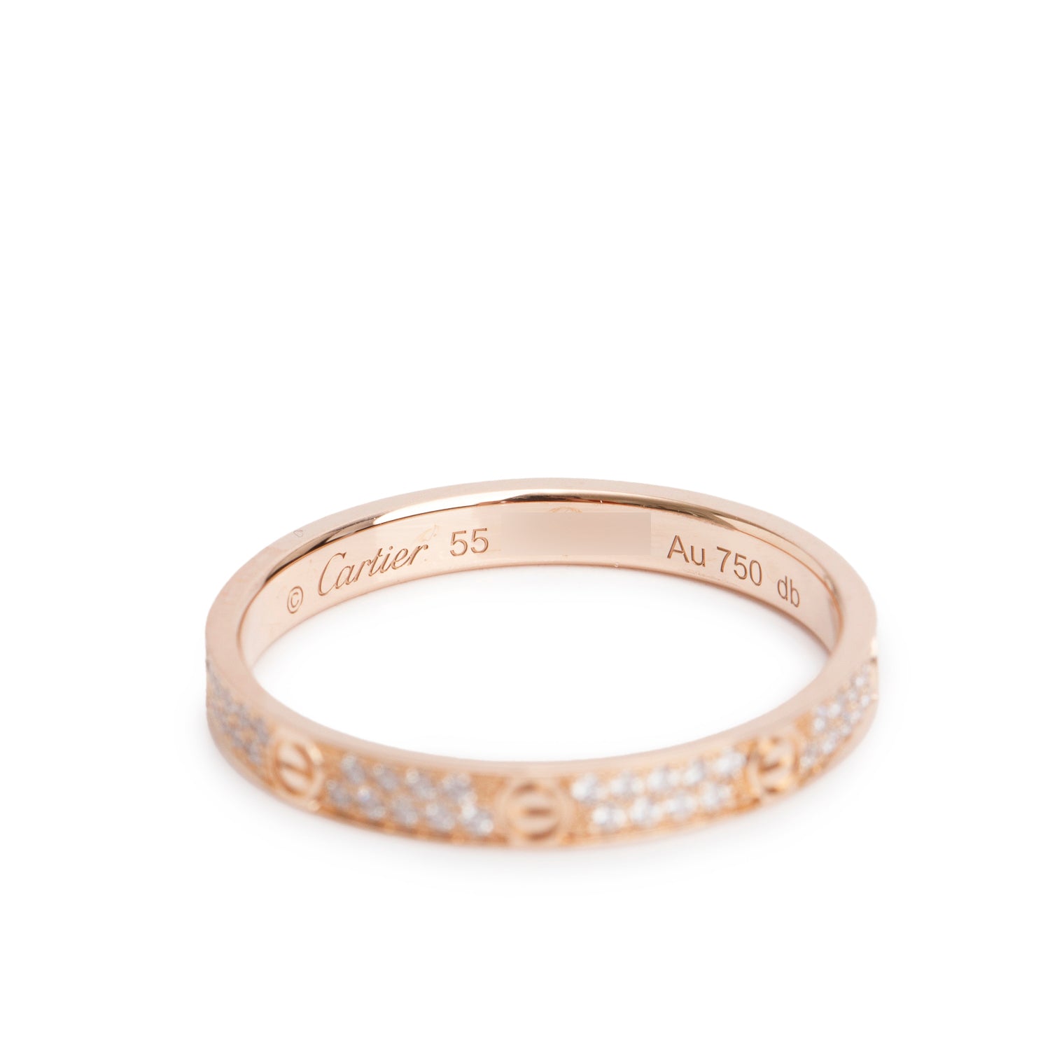Cartier 18k Rose Gold Paved Diamond Love Ring, Mini Model Size 55 7.25 w/ Box & Certificate