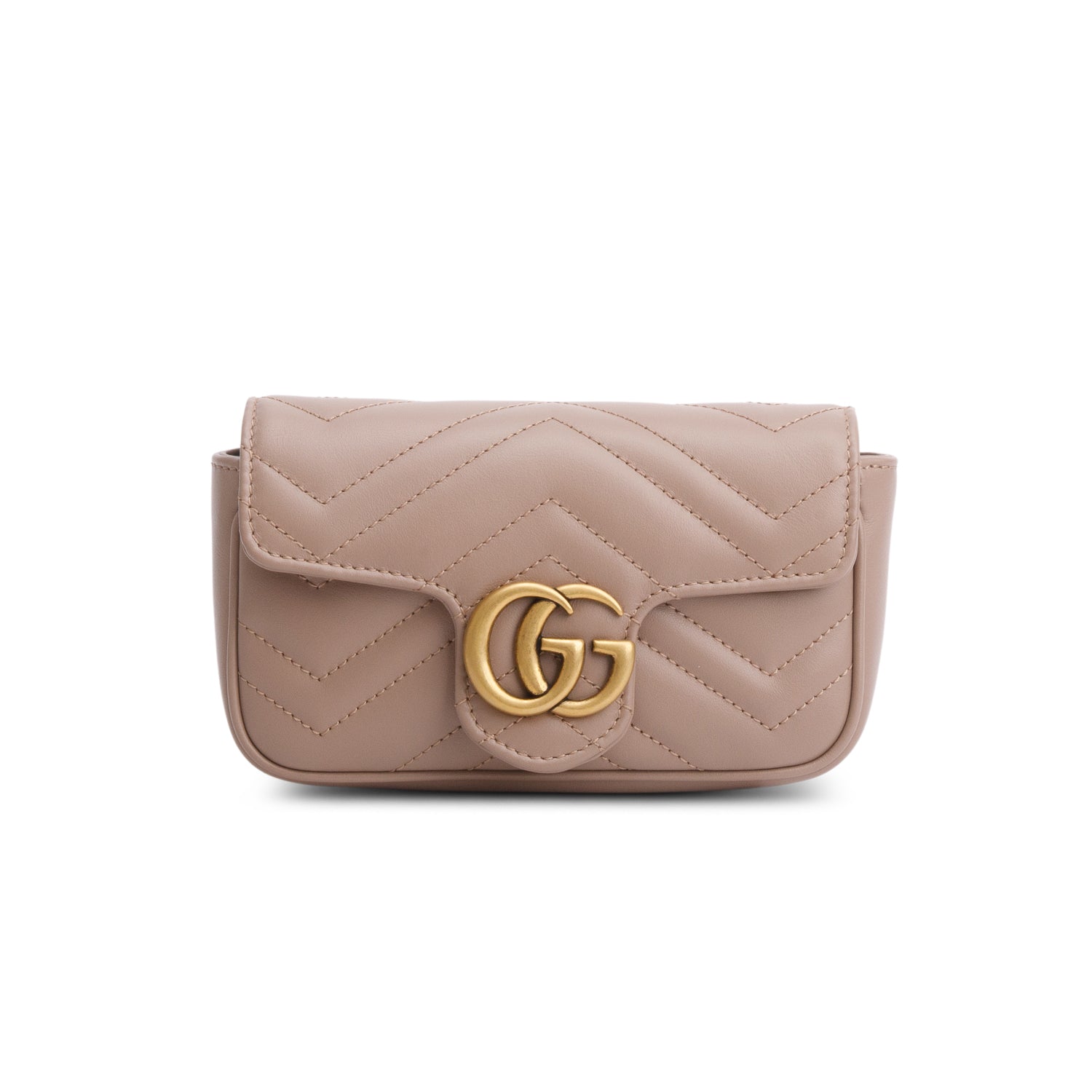 Gucci Taupe GG Marmont Matelasse Leather Super Mini Bag w/ Box