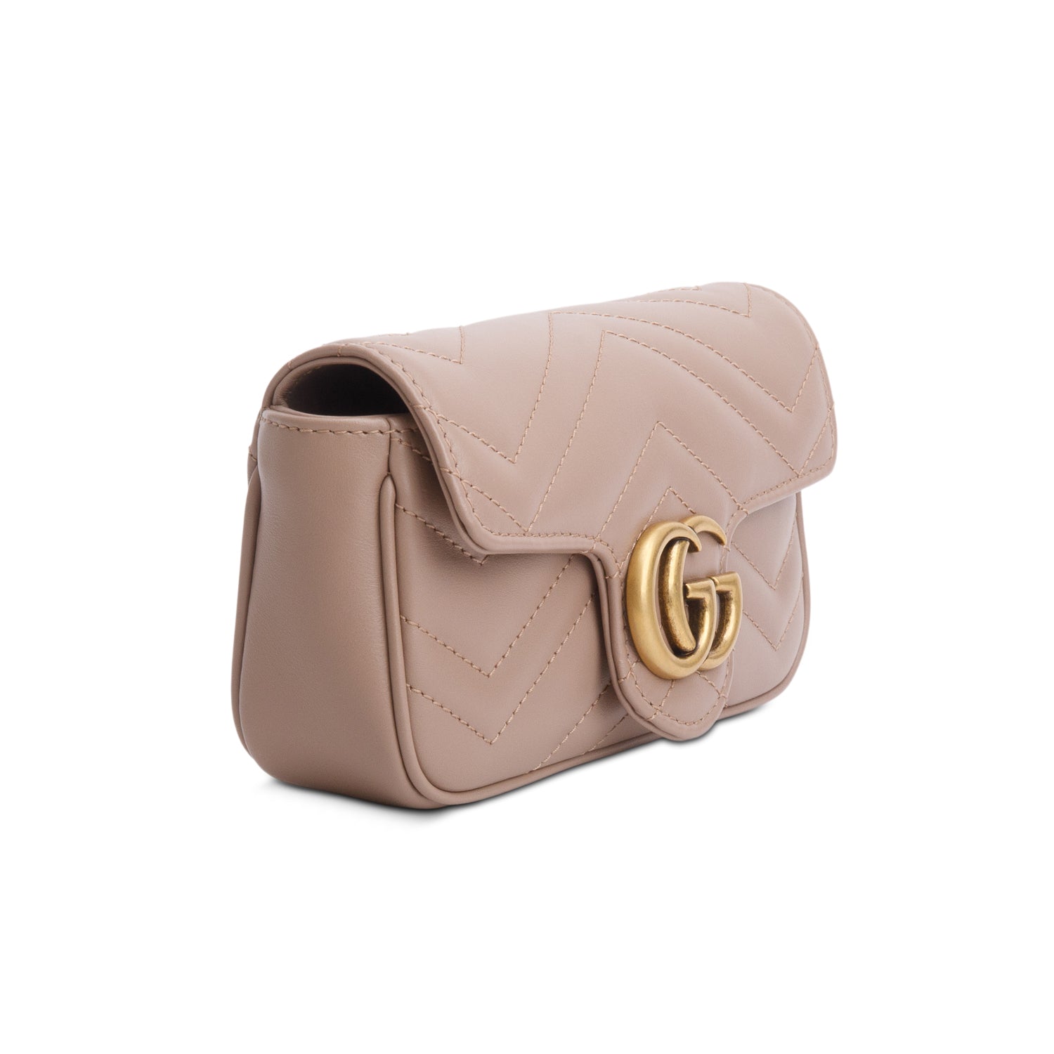 Gucci Taupe GG Marmont Matelasse Leather Super Mini Bag w/ Box