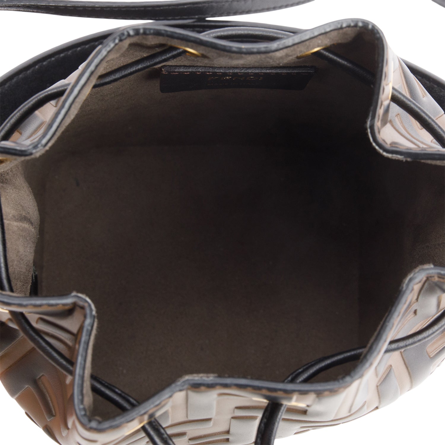 Fendi Brown/Black Vitello Liberty F is Fendi FF 1974 Embossed Mini Mon Tresor Bucket Bag w/ Box & Straps