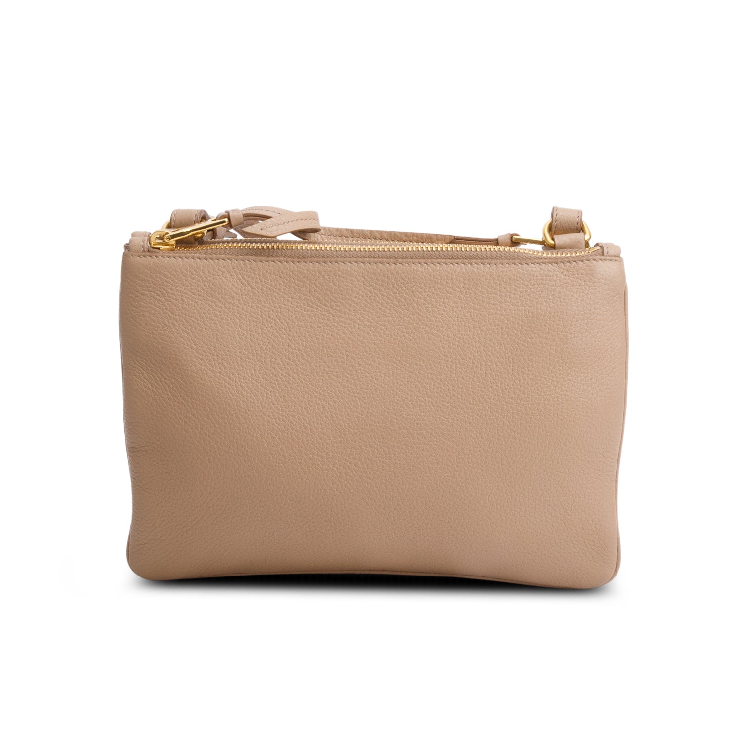 Prada Brown Vitello Daino Double Zip Crossbody Bag w/ Authenticity Card
