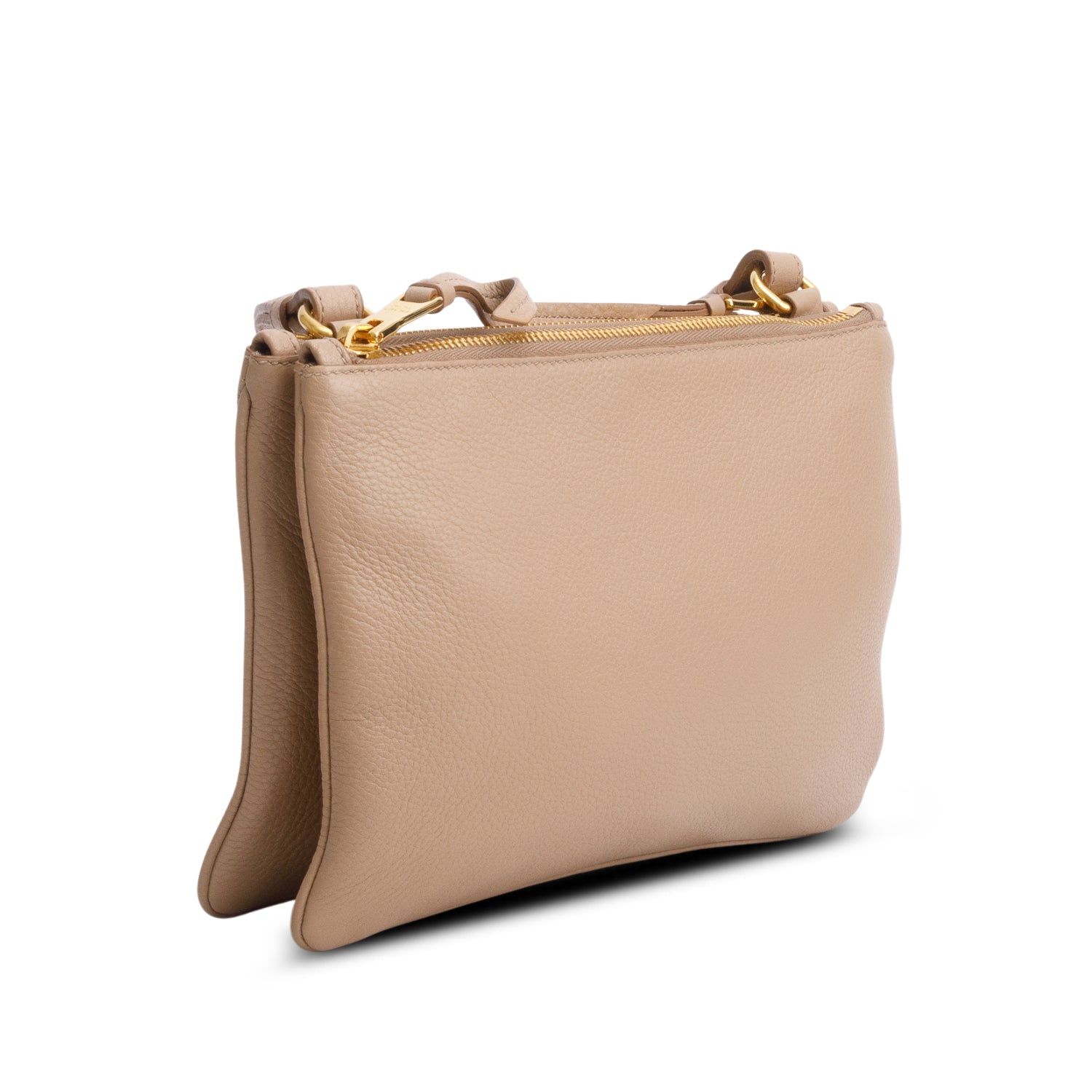 Prada Brown Vitello Daino Double Zip Crossbody Bag w/ Authenticity Card