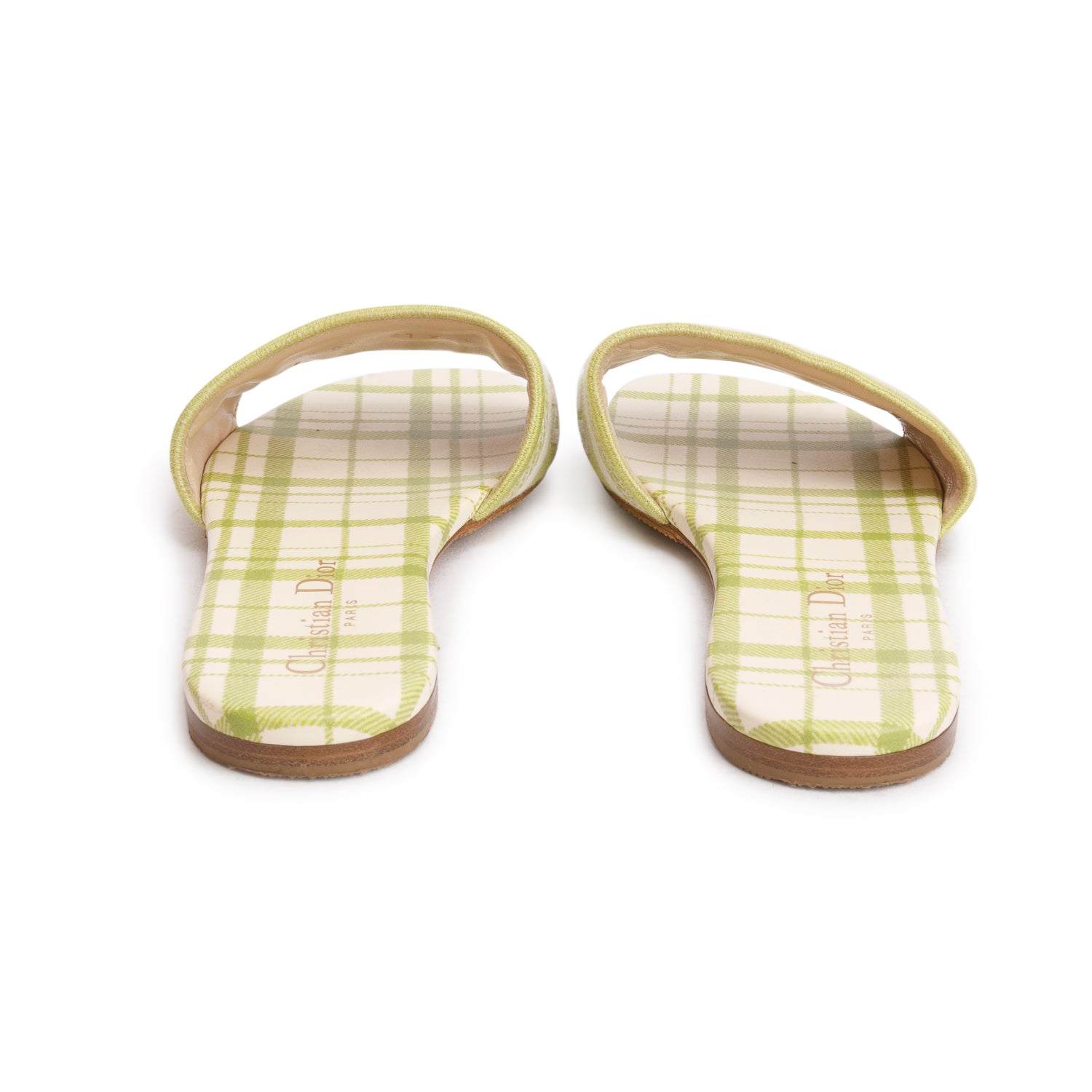Christian Dior 2021 Green Canvas Check'N'Dior Pop Embroidered Dway Flat Slide Sandals, Women's Size 36.5 w/ Box