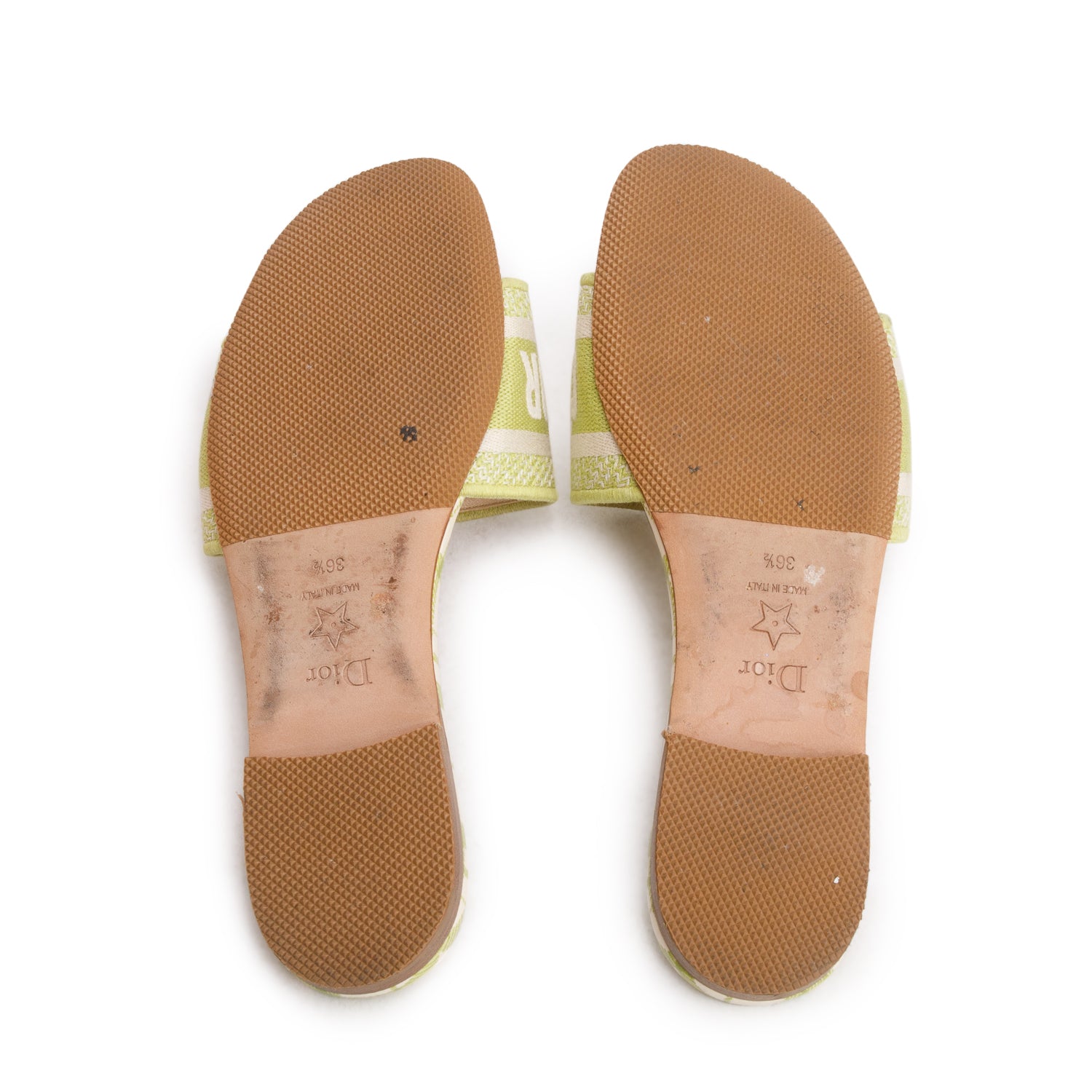 Christian Dior 2021 Green Canvas Check'N'Dior Pop Embroidered Dway Flat Slide Sandals, Women's Size 36.5 w/ Box