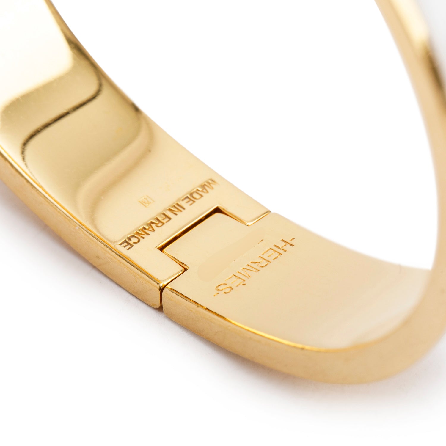Hermes Gold Plated White Enamel 12 MM Clic H Bracelet