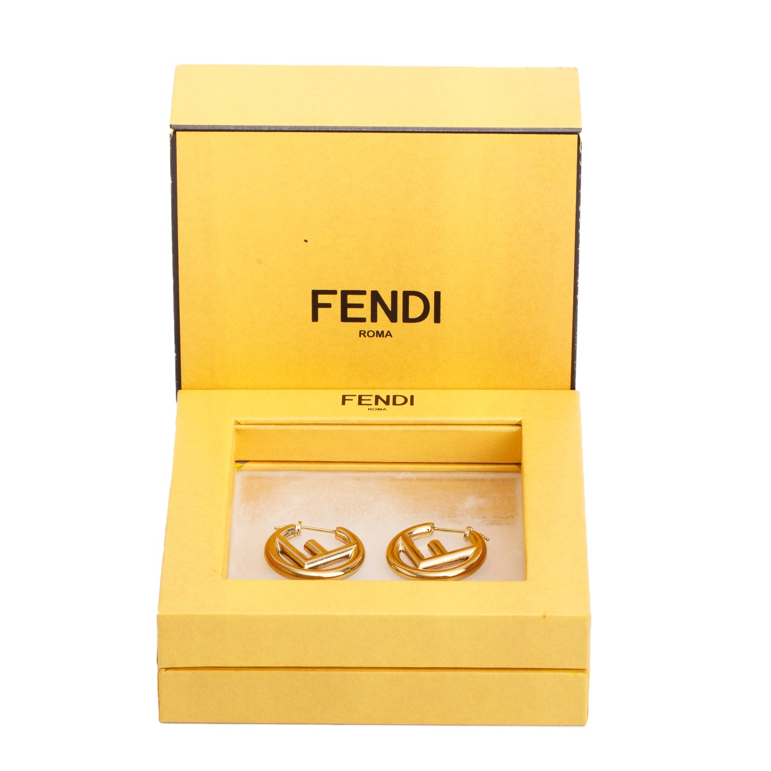 Fendi 2023 Gold-Tone Metal F is Fendi Earrings w/ Box & Receipt