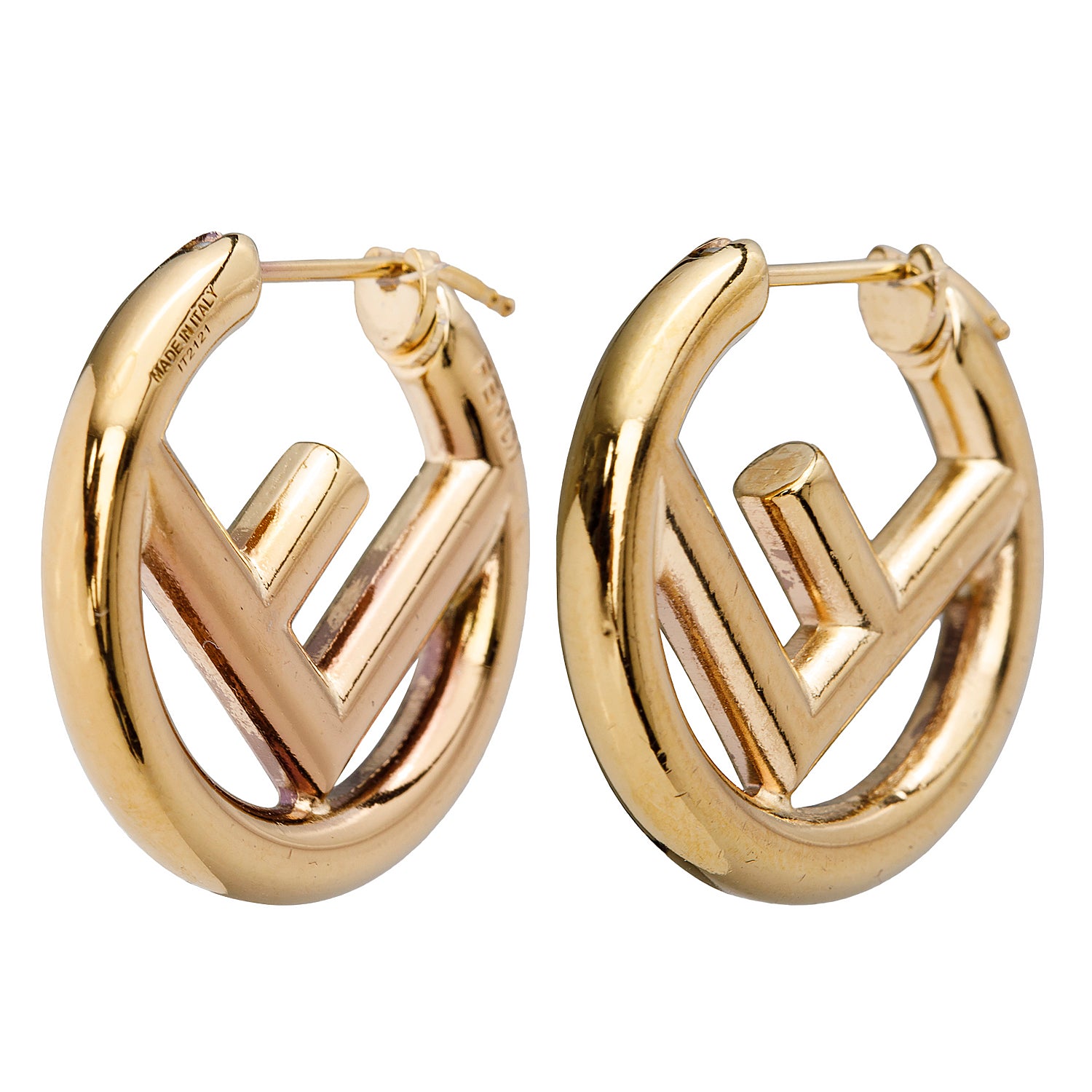 Fendi 2023 Gold-Tone Metal F is Fendi Earrings w/ Box & Receipt