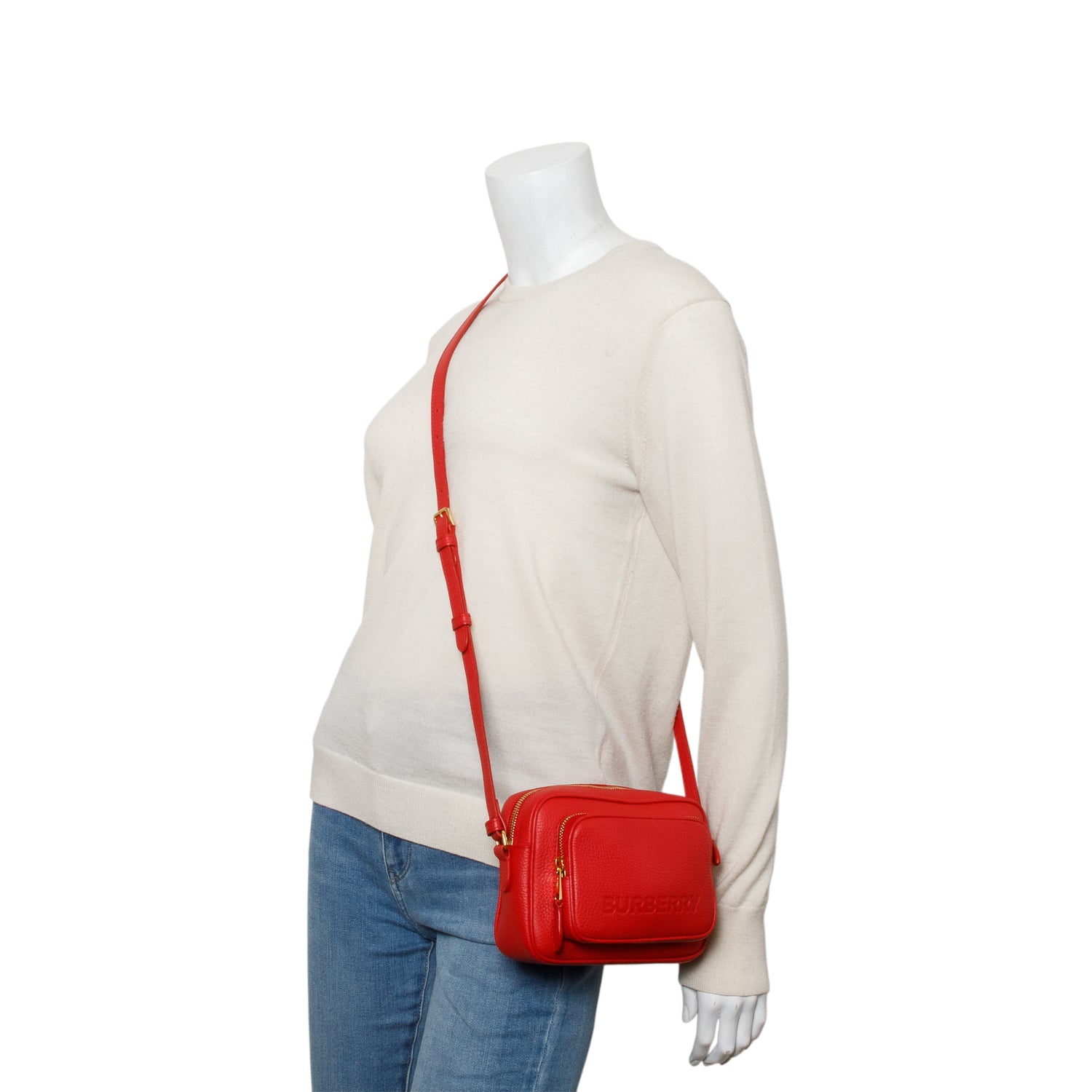 Burberry Red Calfskin Monogram Embossed Paddy Camera Bag