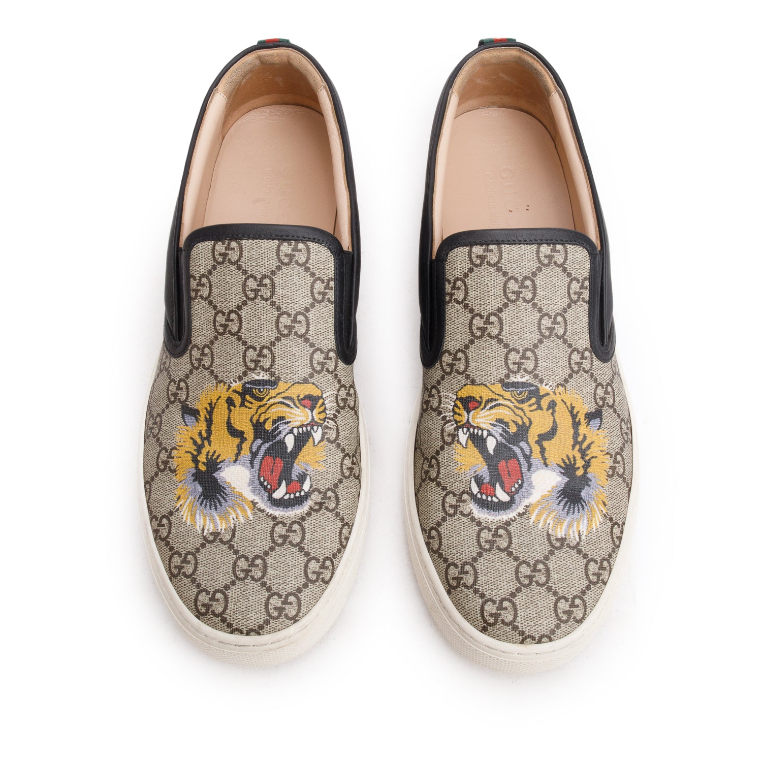 Gucci GG Monogram Supreme Canvas/Calfskin Tiger Slip On Sneakers, Men's Size 11 w/ Box