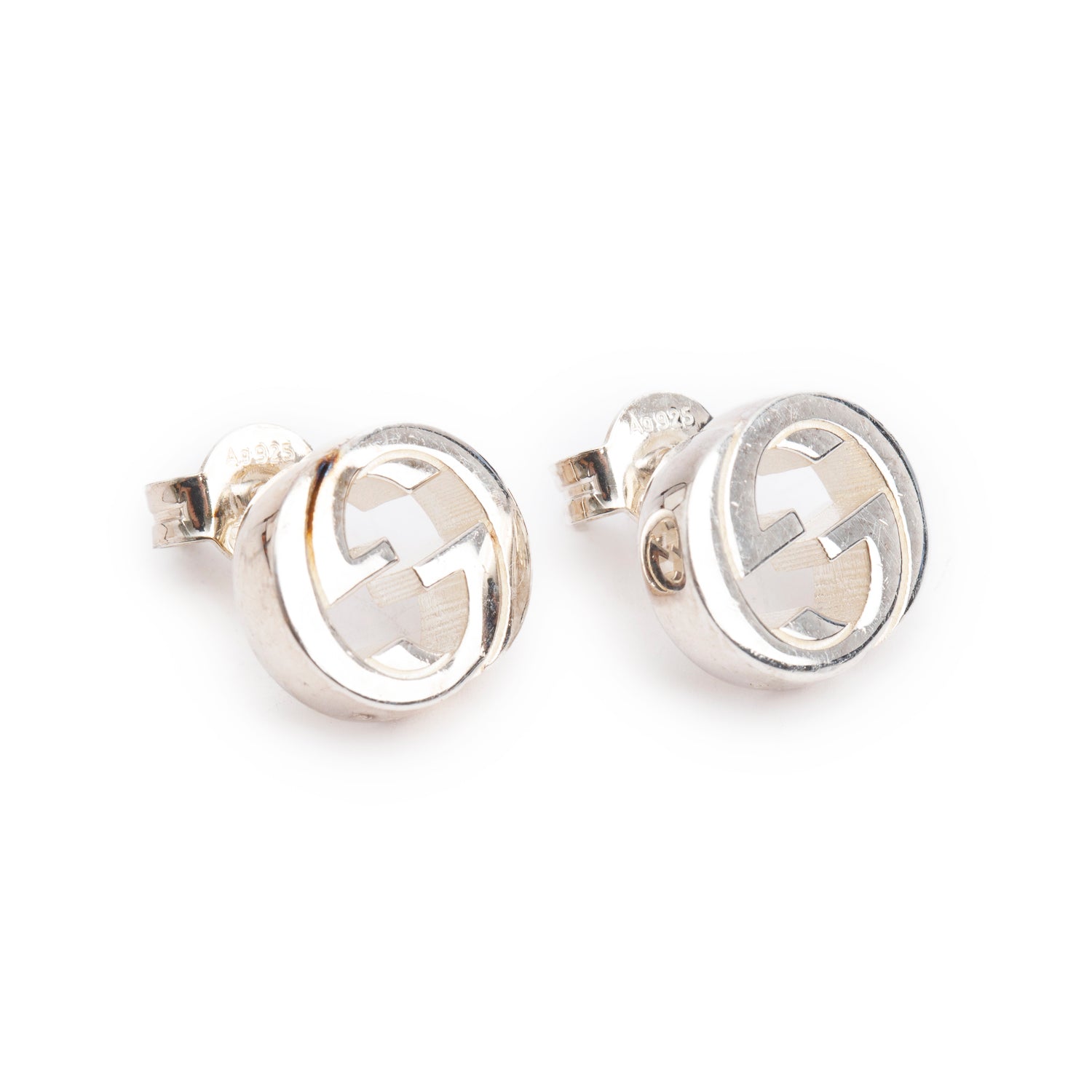 Gucci Sterling Silver Interlocking G Stud Earrings w/ Box