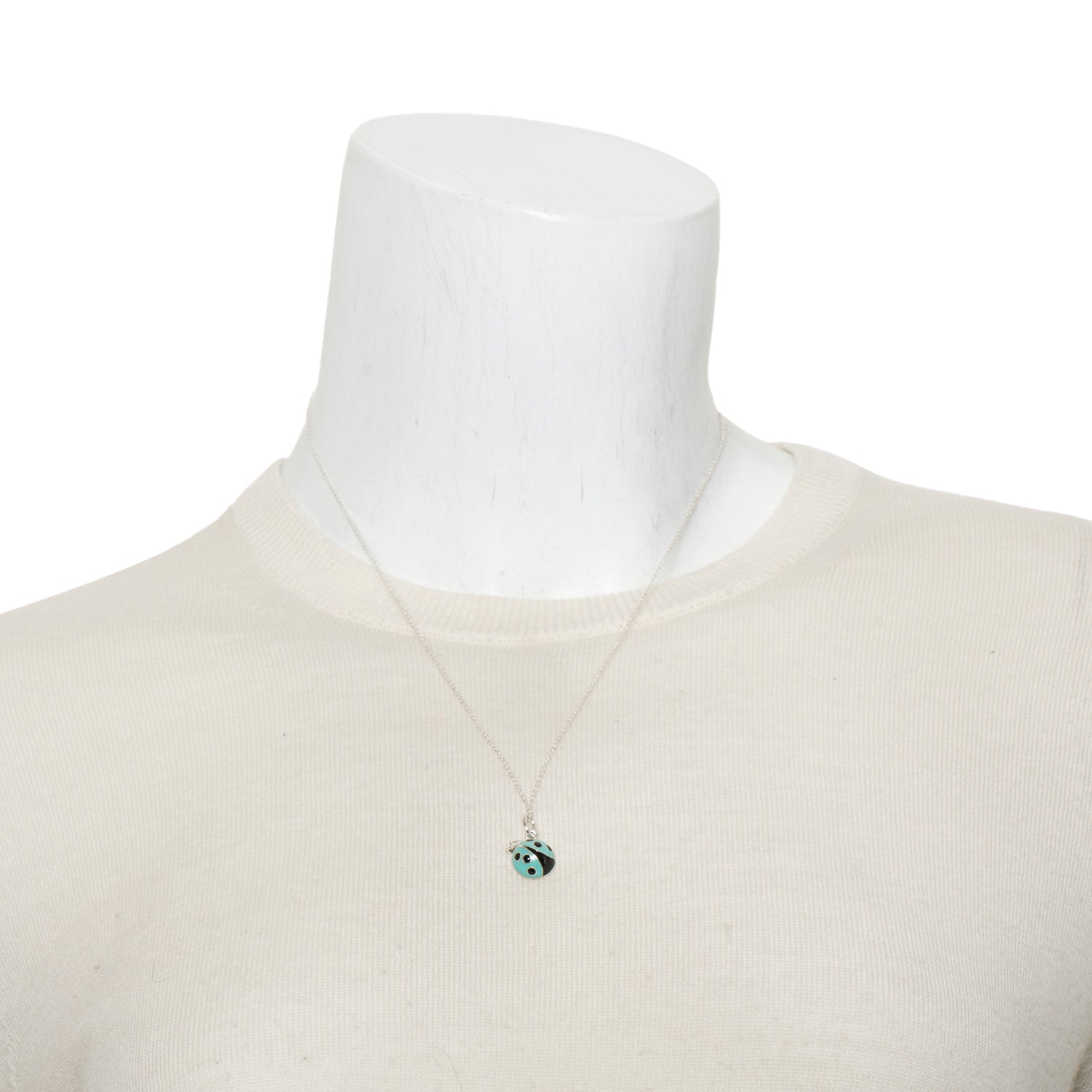 Tiffany & Co. Sterling Silver Small Ladybug Pendant Necklace with Blue & Black Enamel