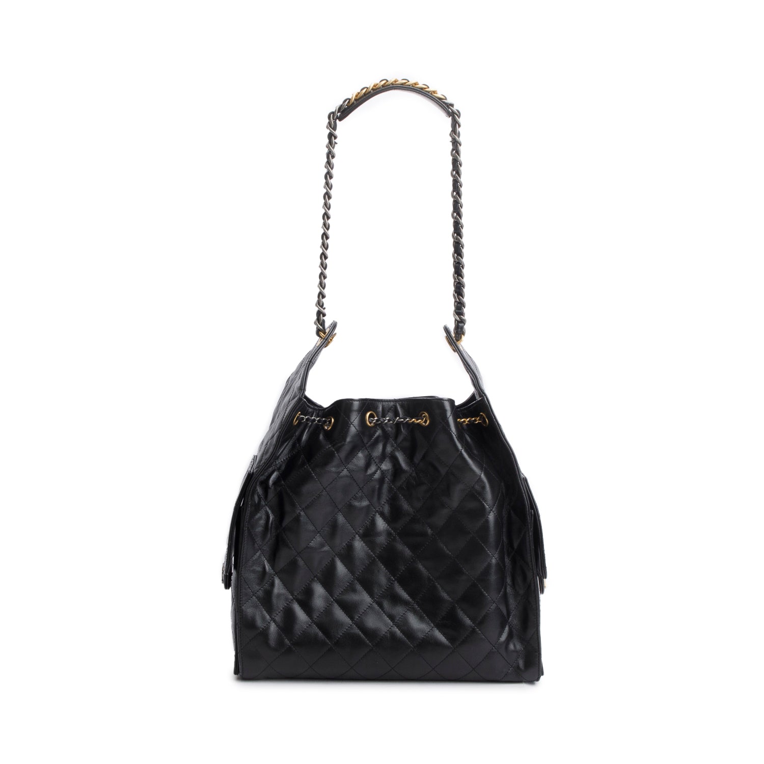 Chanel 2025 Black Shiny Calfskin Quilted Medium 25 Handbag w/ Box, Pouch & Receipt