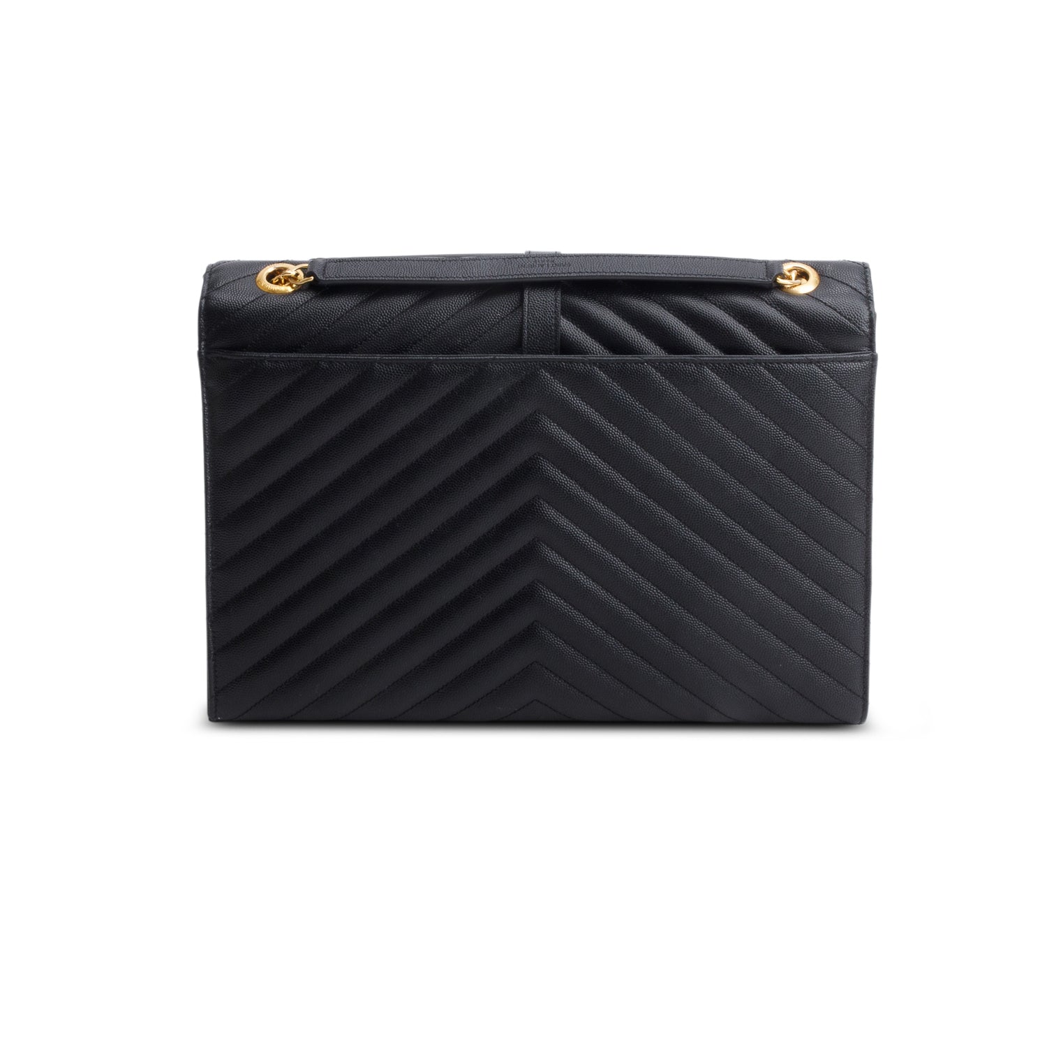 Saint Lauren Black Grain de Poudre Matelasse Large Monogram Envelope Bag w/ Box