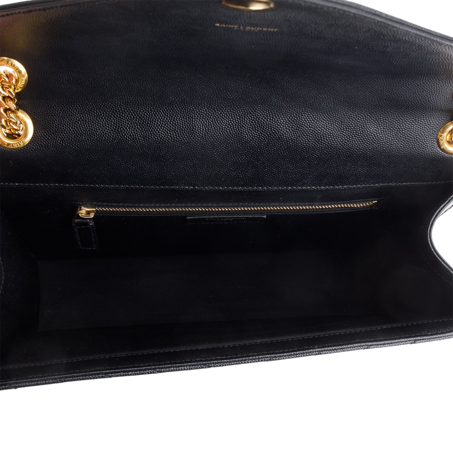Saint Lauren Black Grain de Poudre Matelasse Large Monogram Envelope Bag w/ Box