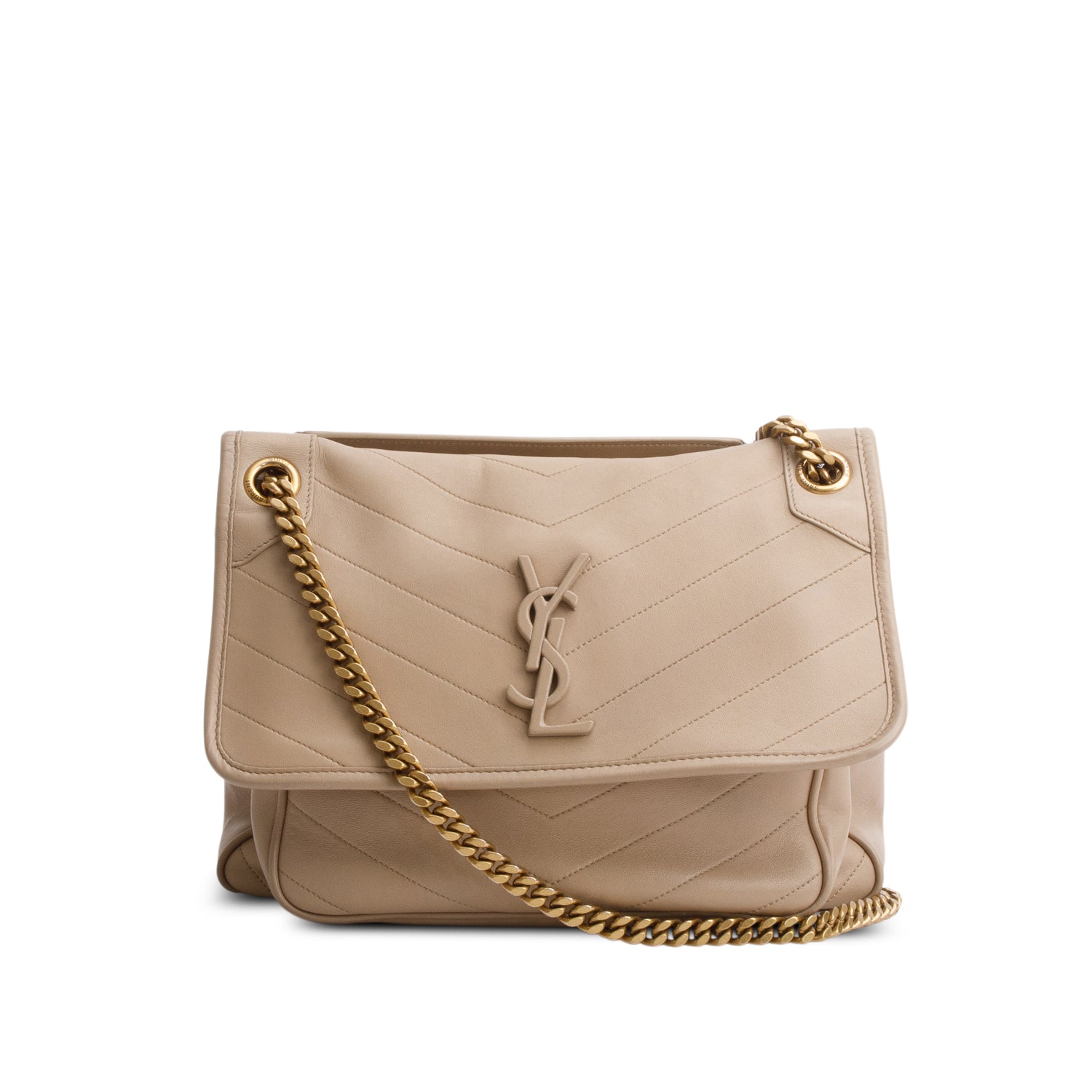 Saint Laurent 2022 Beige Lambskin Matelasse Monogram Medium Niki Chain Satchel