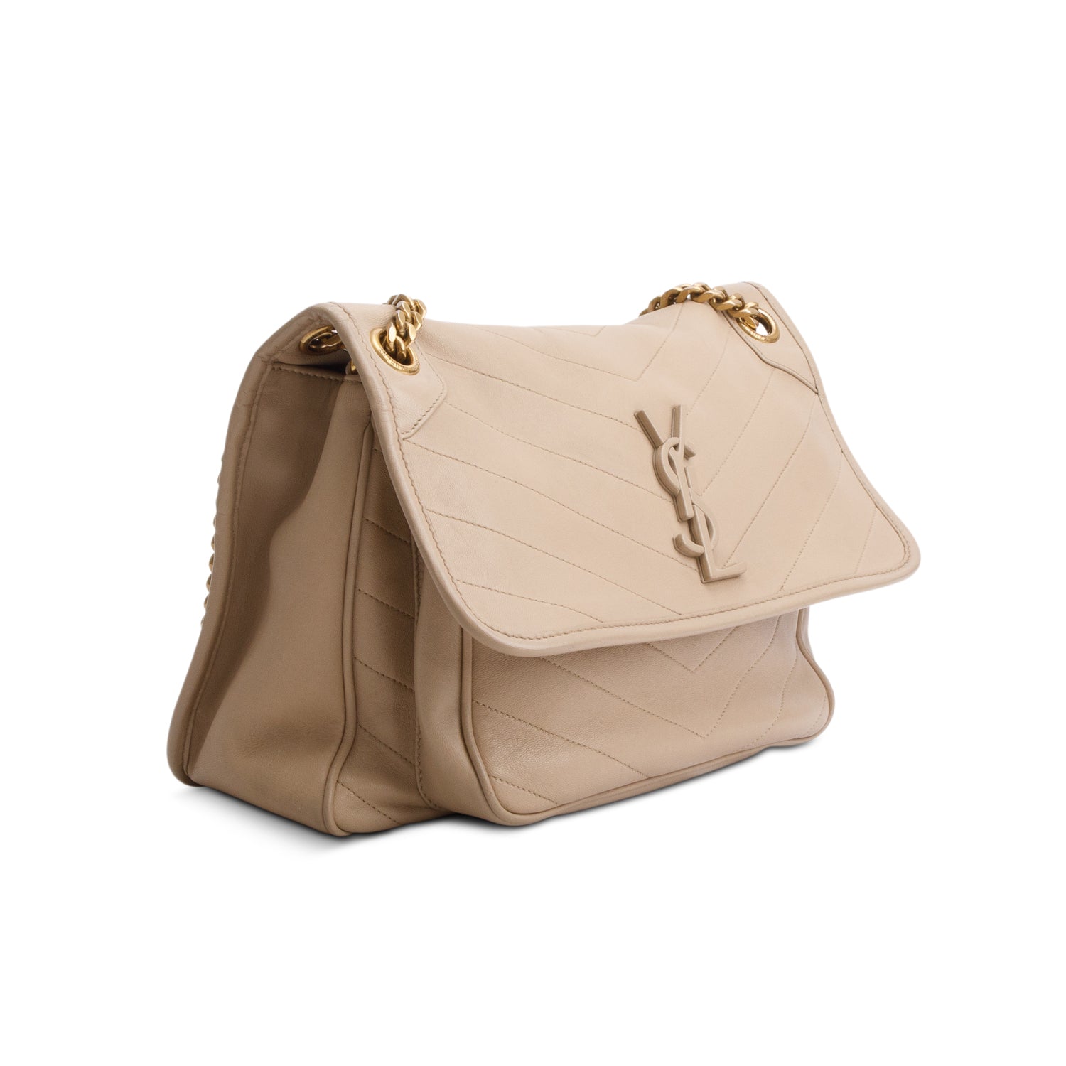 Saint Laurent 2022 Beige Lambskin Matelasse Monogram Medium Niki Chain Satchel
