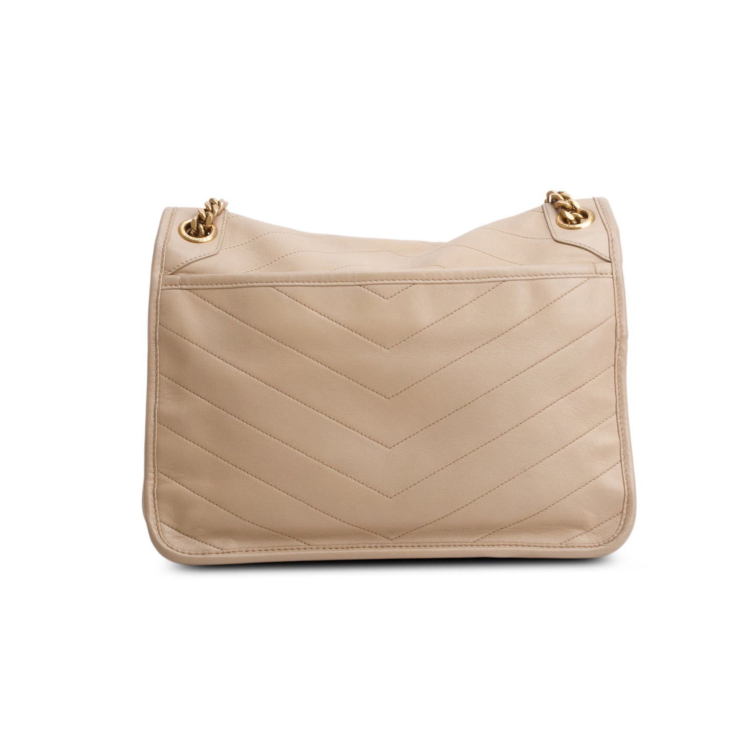 Saint Laurent 2022 Beige Lambskin Matelasse Monogram Medium Niki Chain Satchel