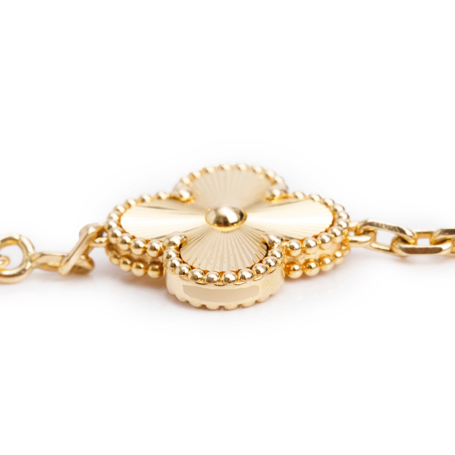 Van Cleef & Arpels 18k Yellow Gold Guilloche Vintage Alhambra 5 Motif Bracelet w/ Box & Certificate