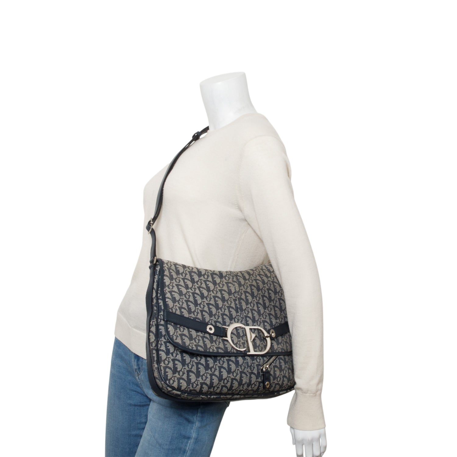 Christian Dior Blue Oblique Trotter Logo Crossbody Bag