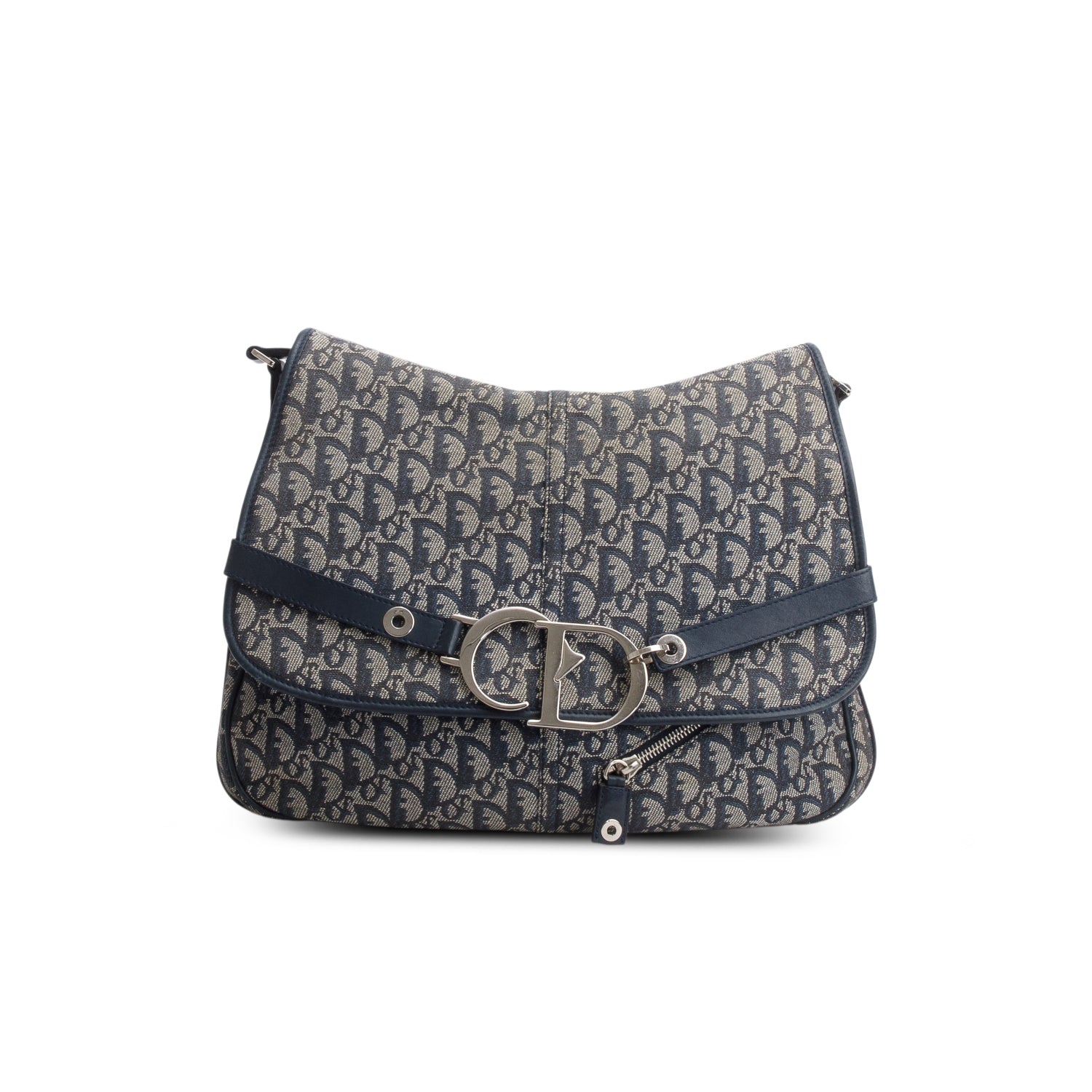 Christian Dior Blue Oblique Trotter Logo Crossbody Bag