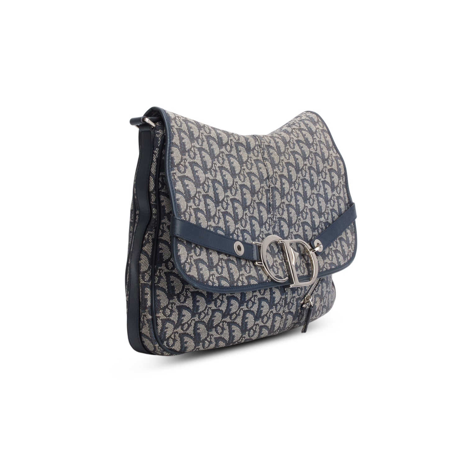 Christian Dior Blue Oblique Trotter Logo Crossbody Bag