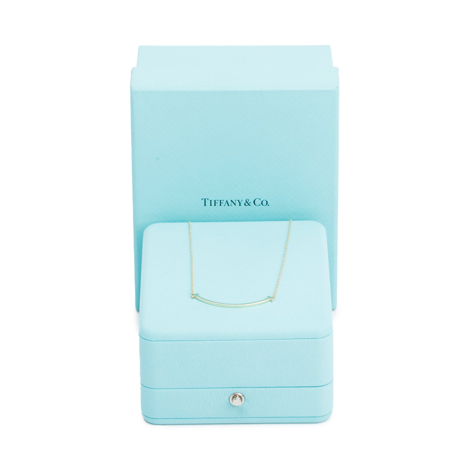 Tiffany & Co. 18k Yellow Gold Small T Smile Pendant Necklace w/ Box
