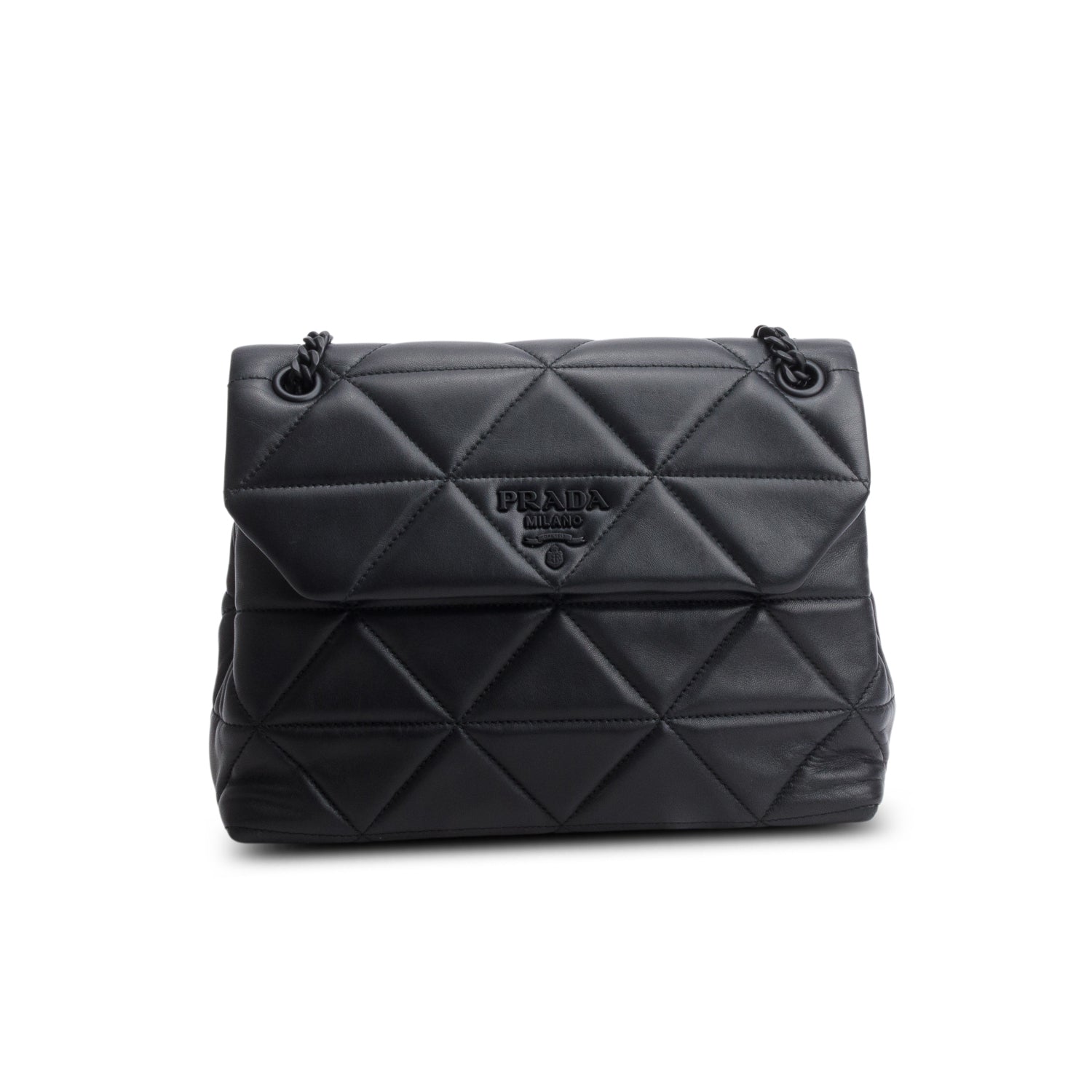 Prada 2021 Black Nappa Triangle Stiched Medium Spectrum Bag w/ Authenticity Card