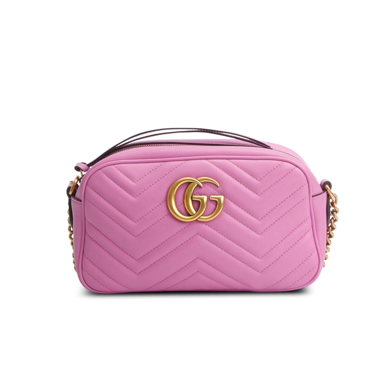 Gucci Pink Calfskin Matelasse Small GG Marmont Chain Shoulder Bag