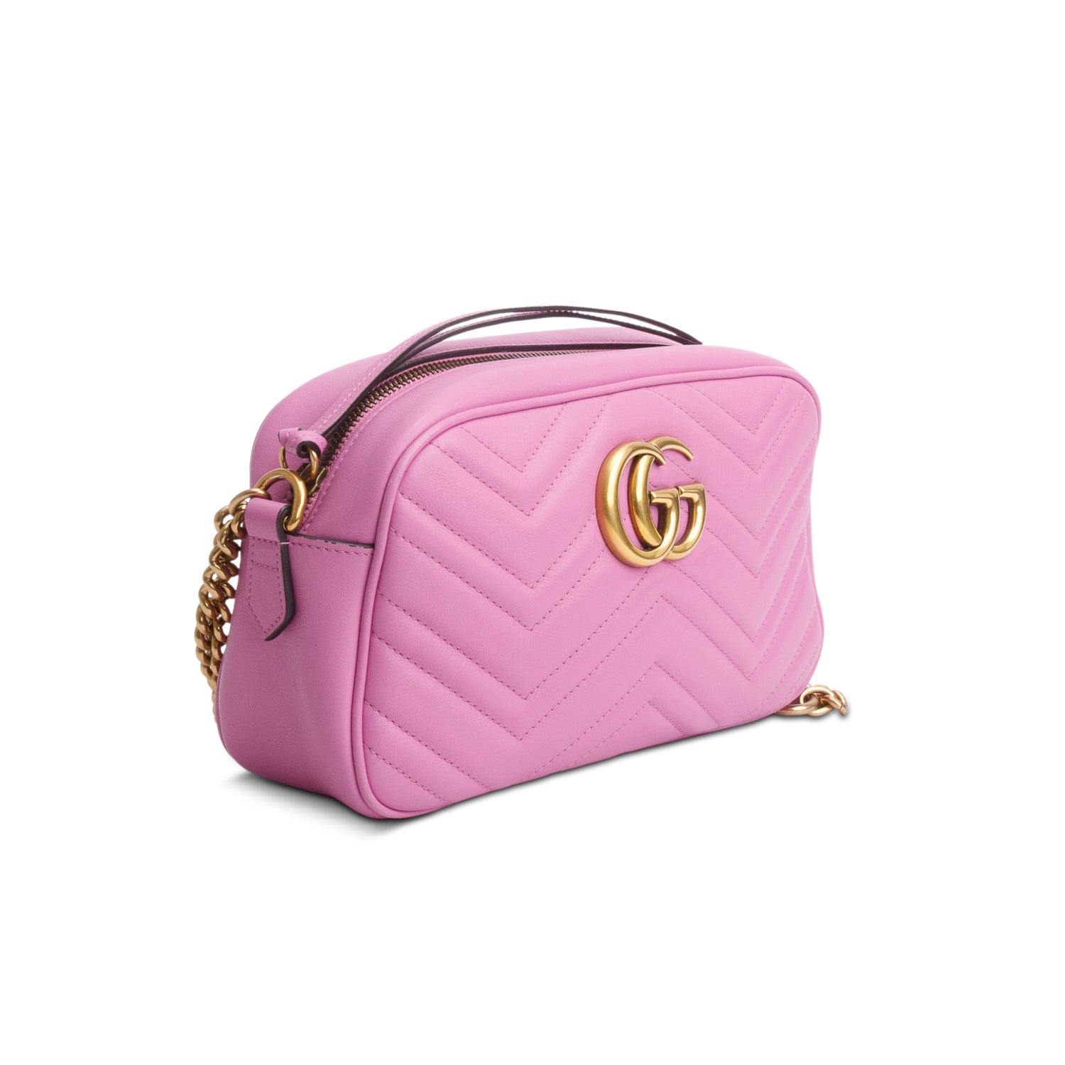 Gucci Pink Calfskin Matelasse Small GG Marmont Chain Shoulder Bag