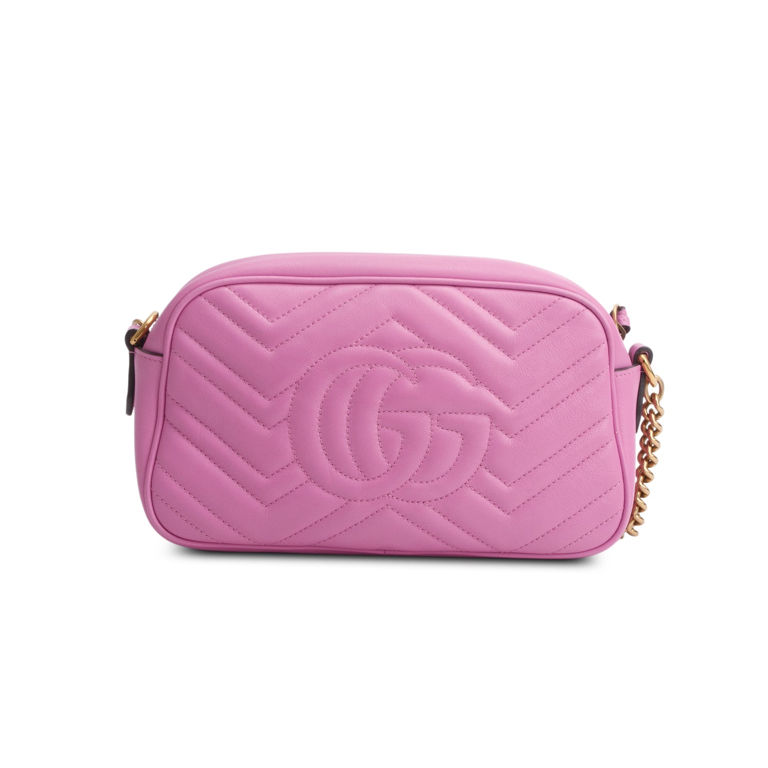 Gucci Pink Calfskin Matelasse Small GG Marmont Chain Shoulder Bag