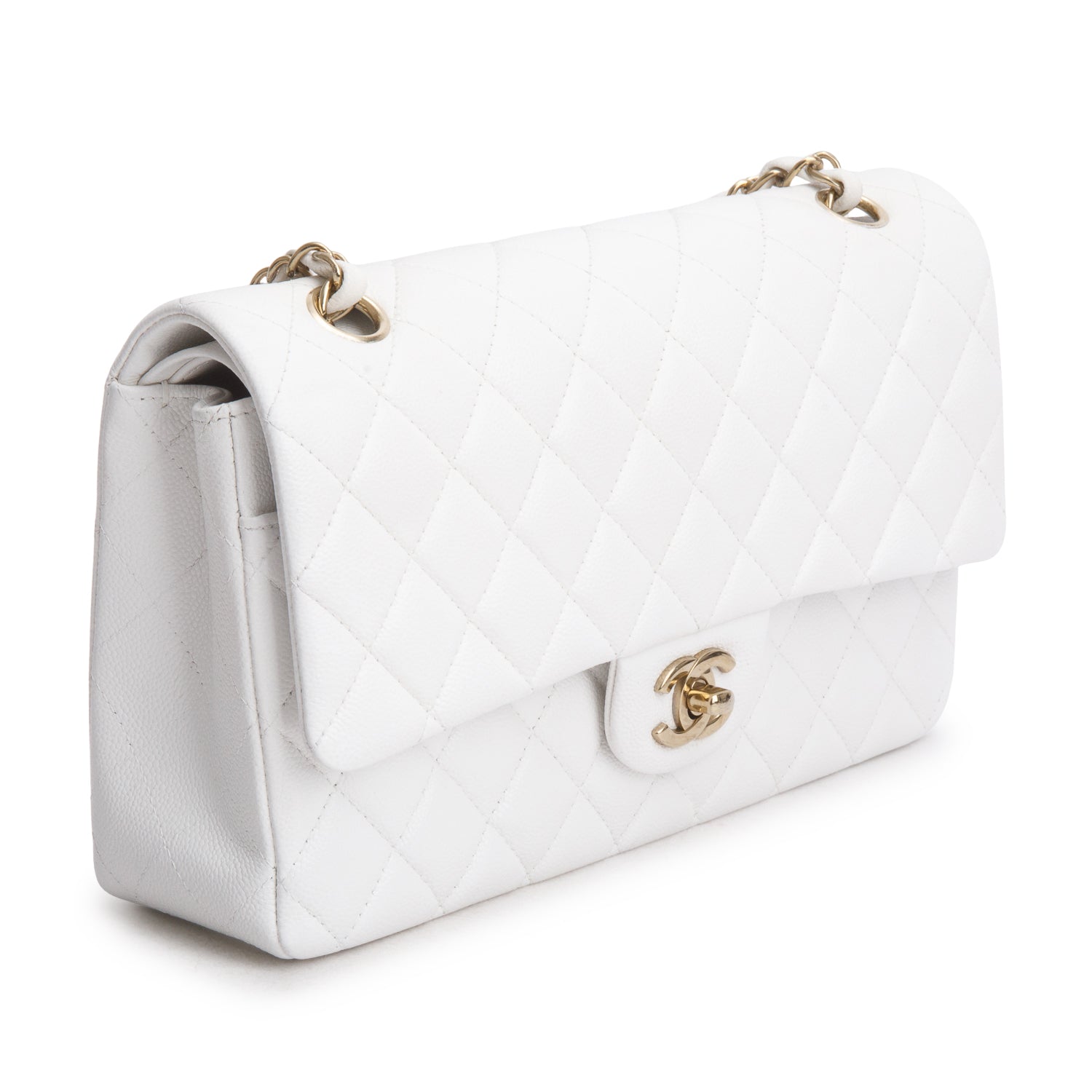 Chanel White Caviar Quilted Medium Double Flap