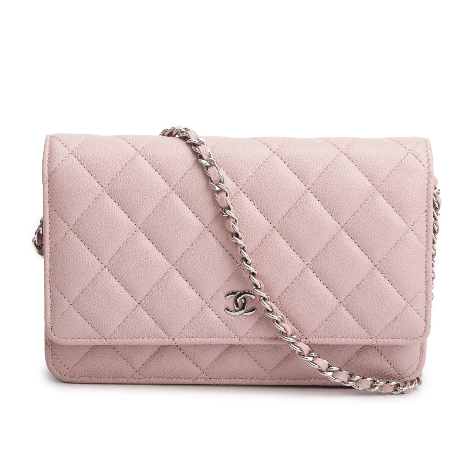Chanel Pink Caviar Quilted Classic Wallet on Chain