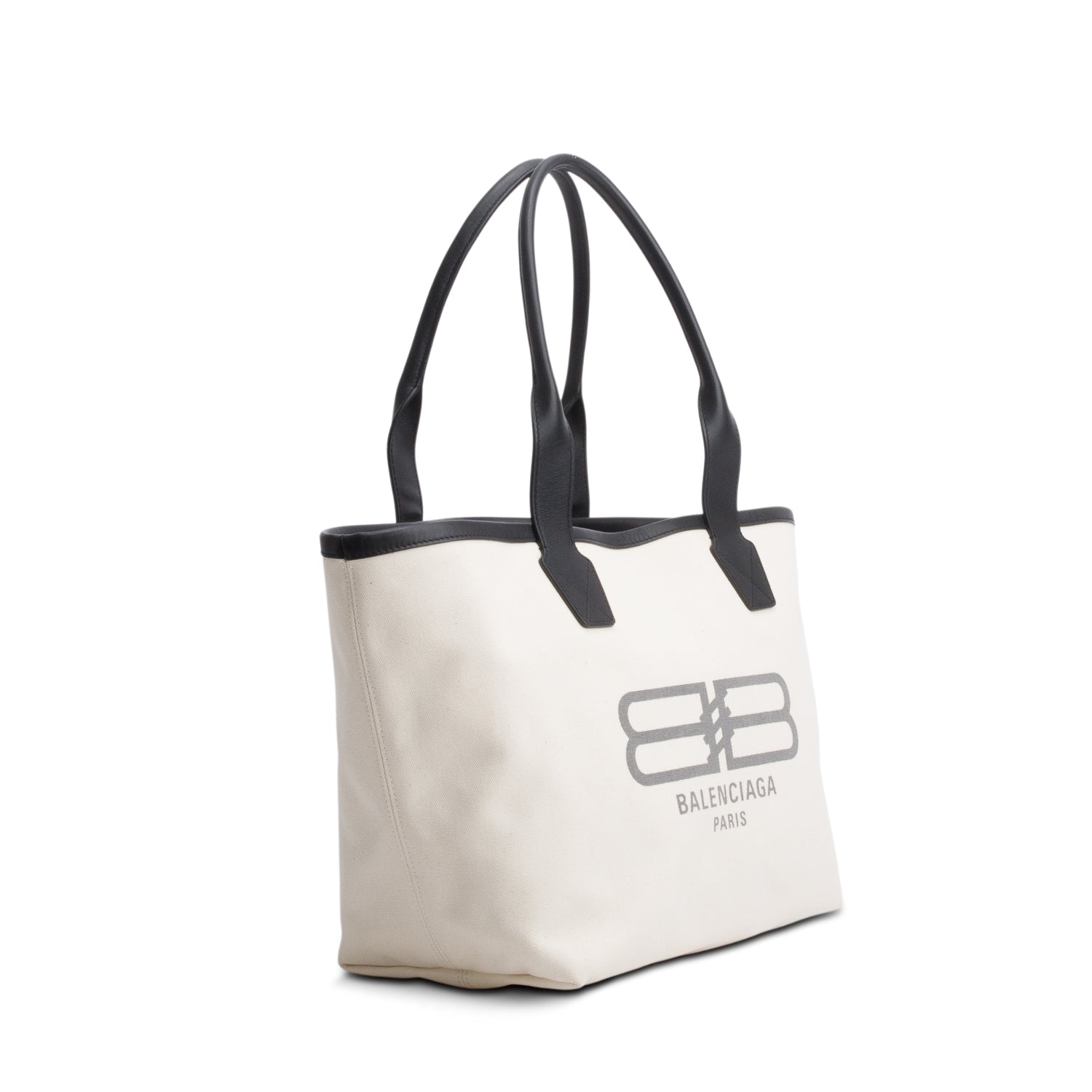 Balenciaga Cream Cotton Canvas Calfskin BB Logo Jumbo Large Tote