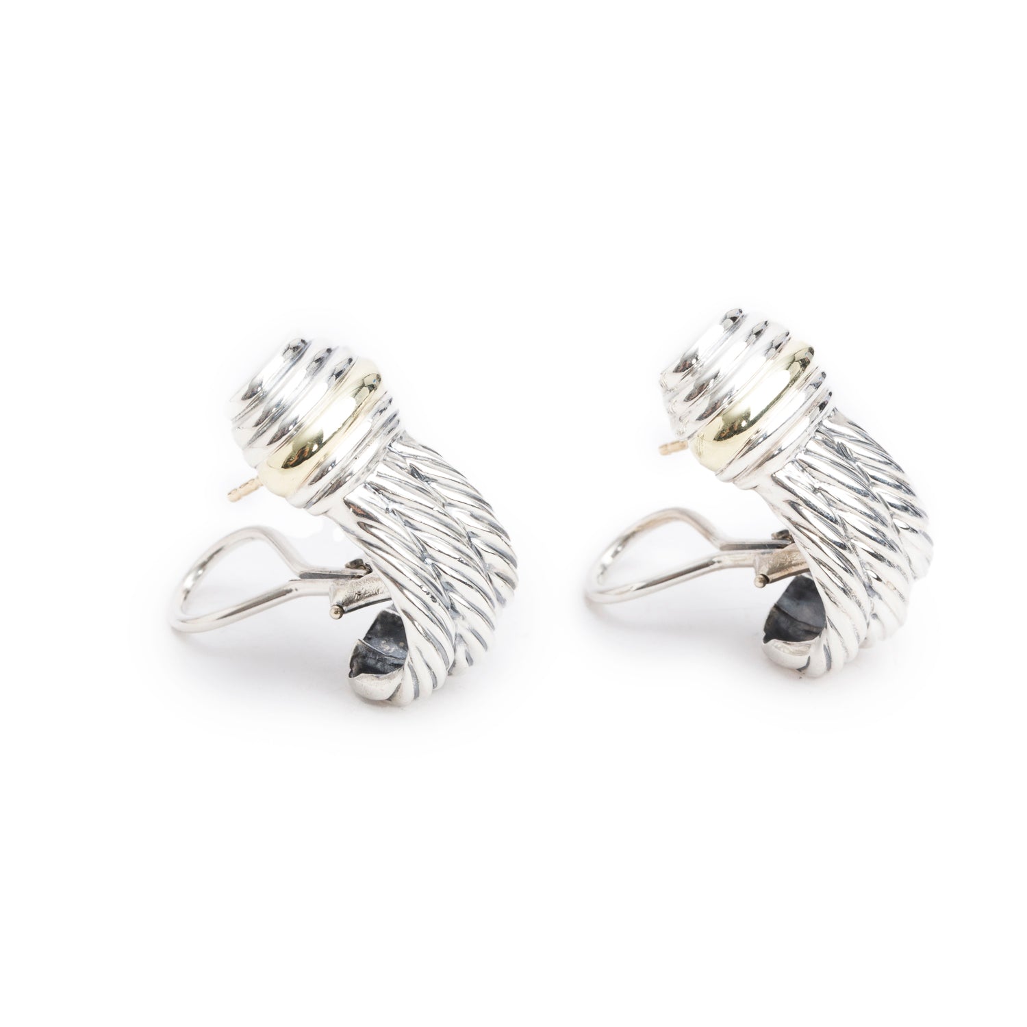 David Yurman Sterling Silver & 14k Yellow Gold Triple Cable Shrimp Earrings
