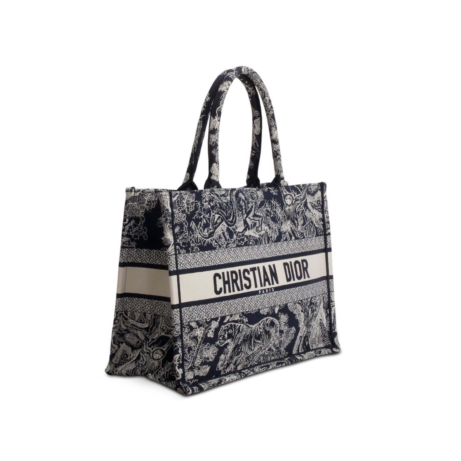 Christian Dior 2023 Blue Canvas Embroidered Medium Diorivera Toile de Jouy Reverse Book Tote w/ Box