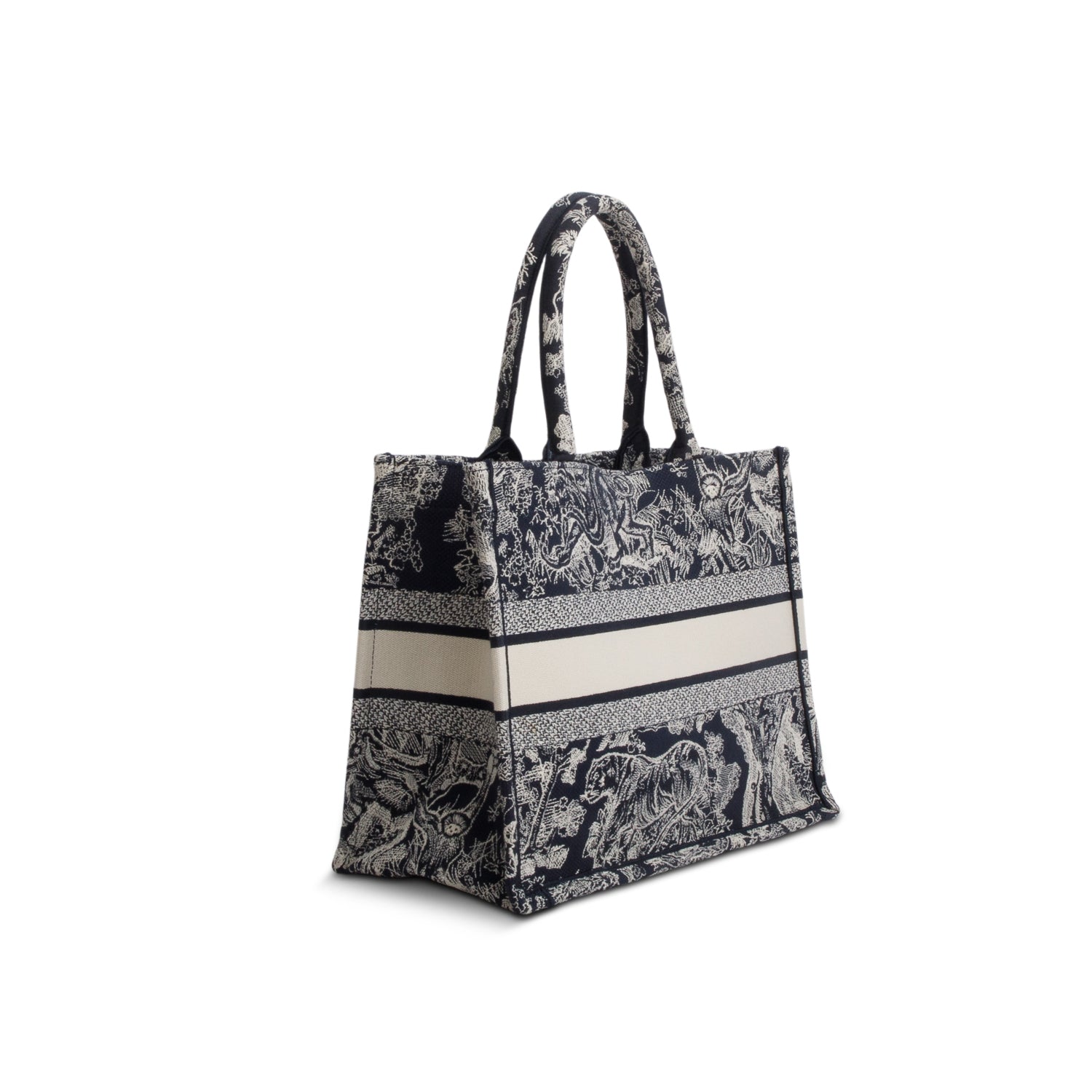 Christian Dior 2023 Blue Canvas Embroidered Medium Diorivera Toile de Jouy Reverse Book Tote w/ Box
