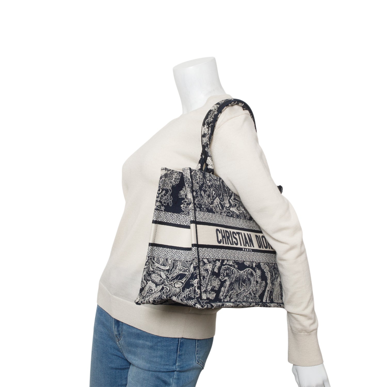 Christian Dior 2023 Blue Canvas Embroidered Medium Diorivera Toile de Jouy Reverse Book Tote w/ Box