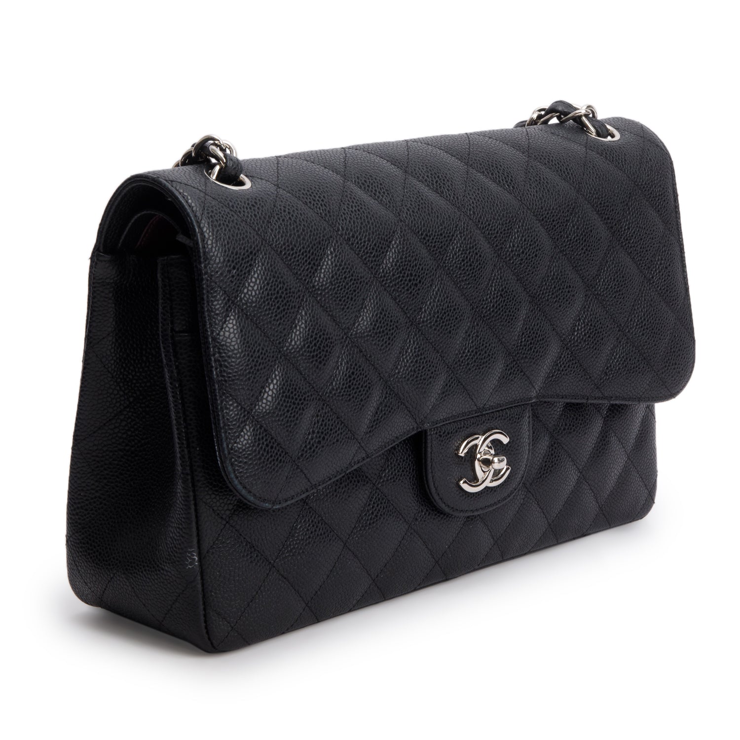 Chanel Black Caviar Jumbo Classic Double Flap Bag w/ Box & Receipt